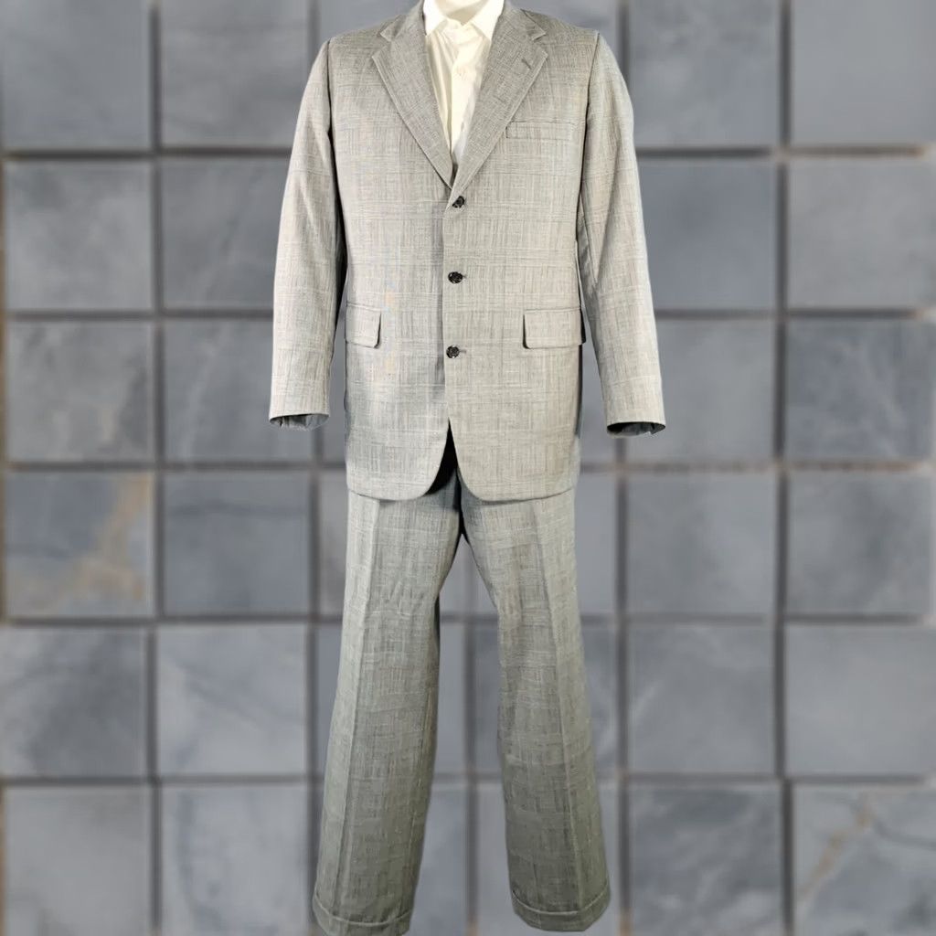 Vintage O'CONNELL'S Size 42 Long Black White Plaid Wool Notch Lapel Suit Mens Jacket Pants Black White Houndstooth Wool Notch Lapel 42L 36 Waist Inseam 31 Size 42R - 1 Thumbnail
