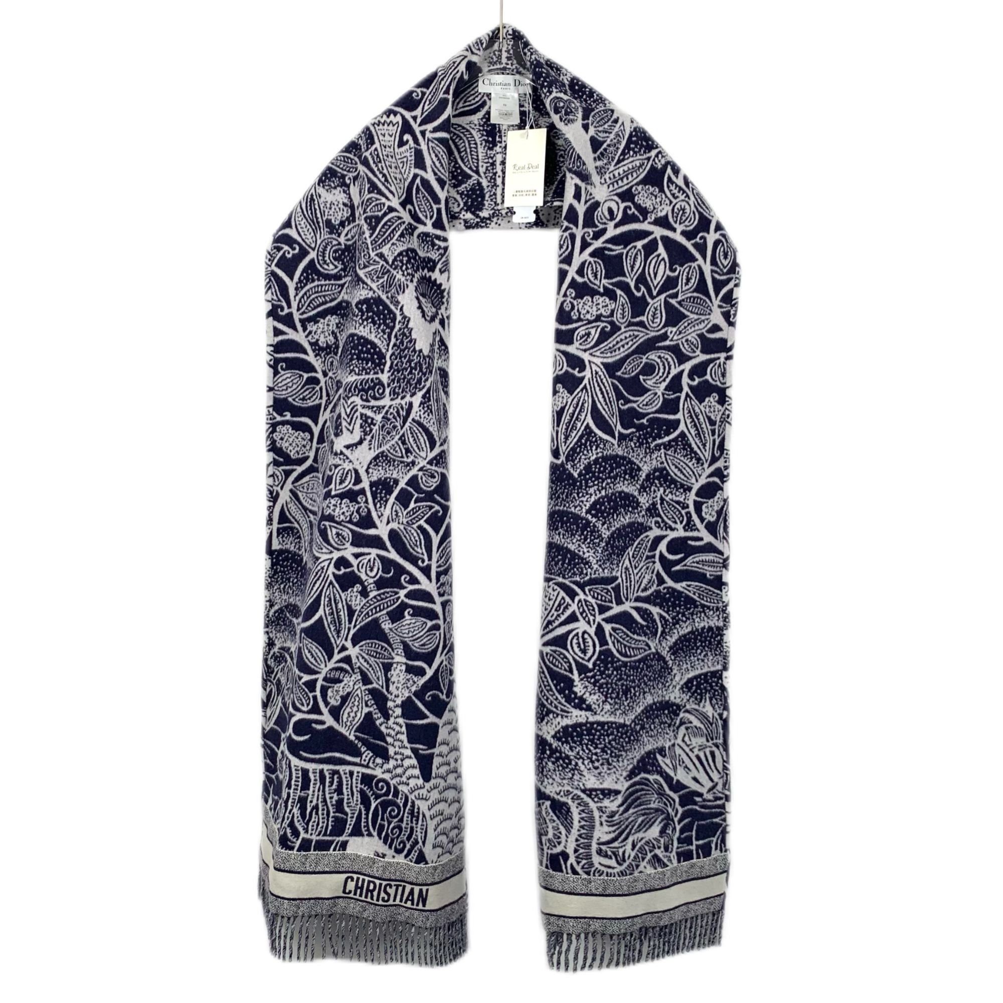 Dior Christian Dior Navy & White Floral Angora-Wool Scarf Size XS Size ONE SIZE - 1 Thumbnail