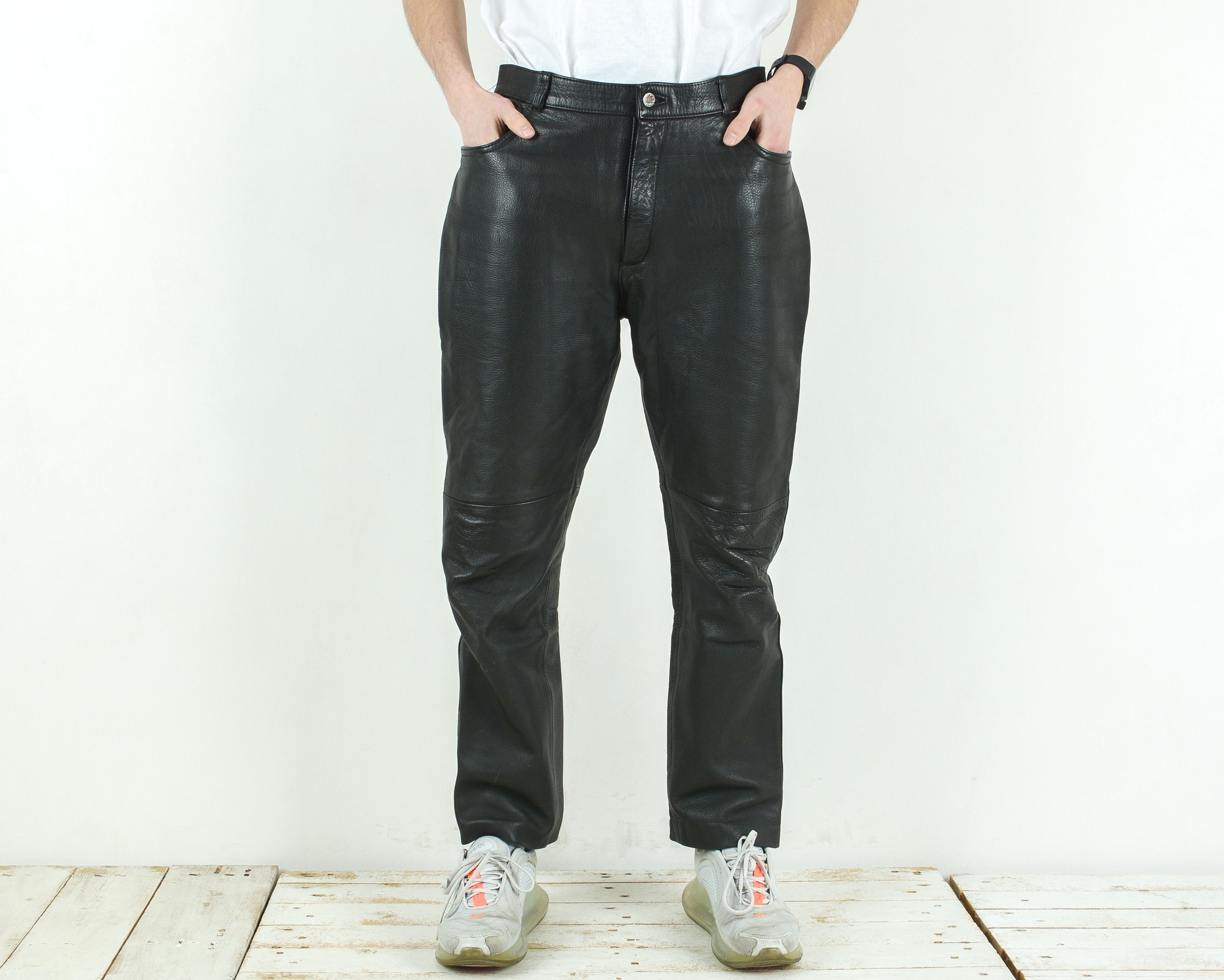 Leather × Other × Vintage W34 L30 Real Leather Pants Grunge Trousers Biker Moto Rocker Size US 34 / EU 50 - 1 Thumbnail