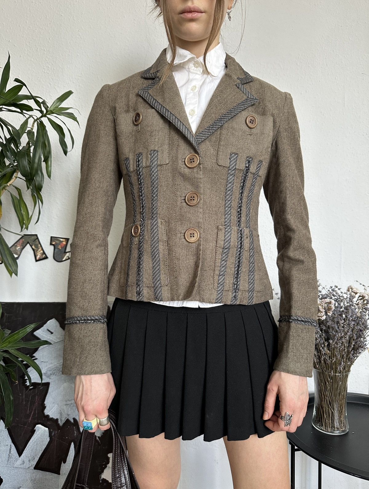 Designer Karen Millen Wool SteamPunk Style Blazer Jacket 90s Size M / US 6-8 / IT 42-44 - 3 Thumbnail