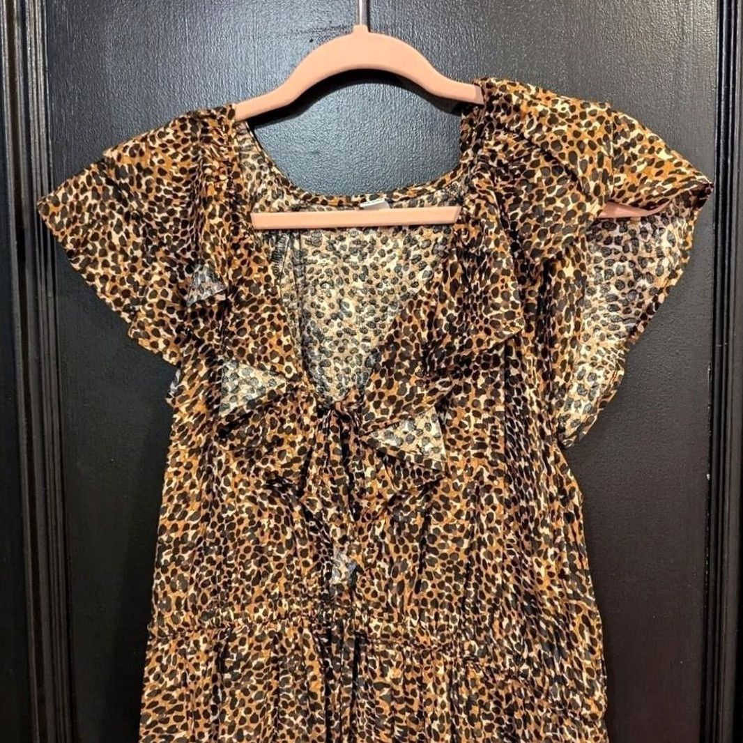 Old Navy Old Navy Leopard Print Ruffle V-Neck Flutter Sleeve Tiered Dress Sz L Mobwife Size L / US 10 / IT 46 - 3 Thumbnail