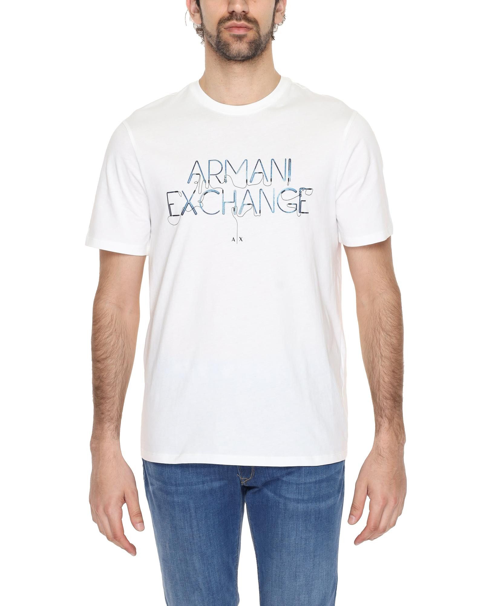 image of Armani Exchange Printed Cotton T-Shirt in White, Men's (Size XS)