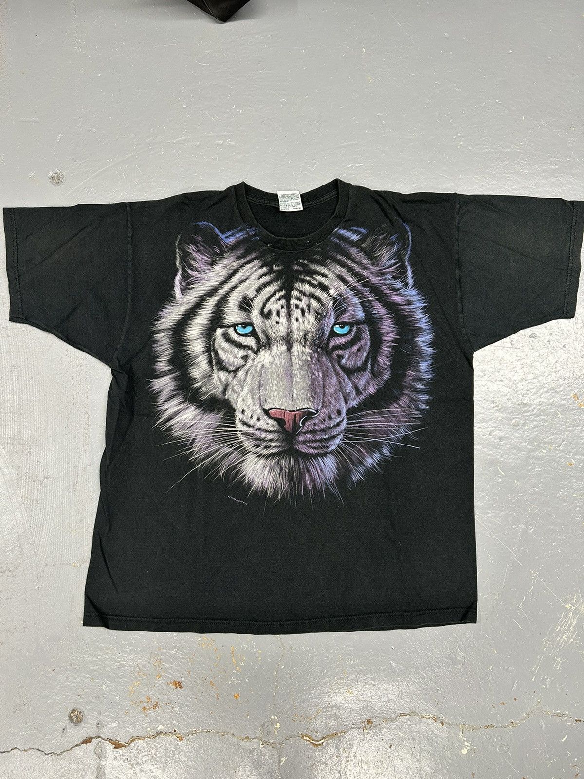 image of Crazy Vintage Liquid Blue Tiger All Over Print Black T-Shirt, Men's (Size XL)