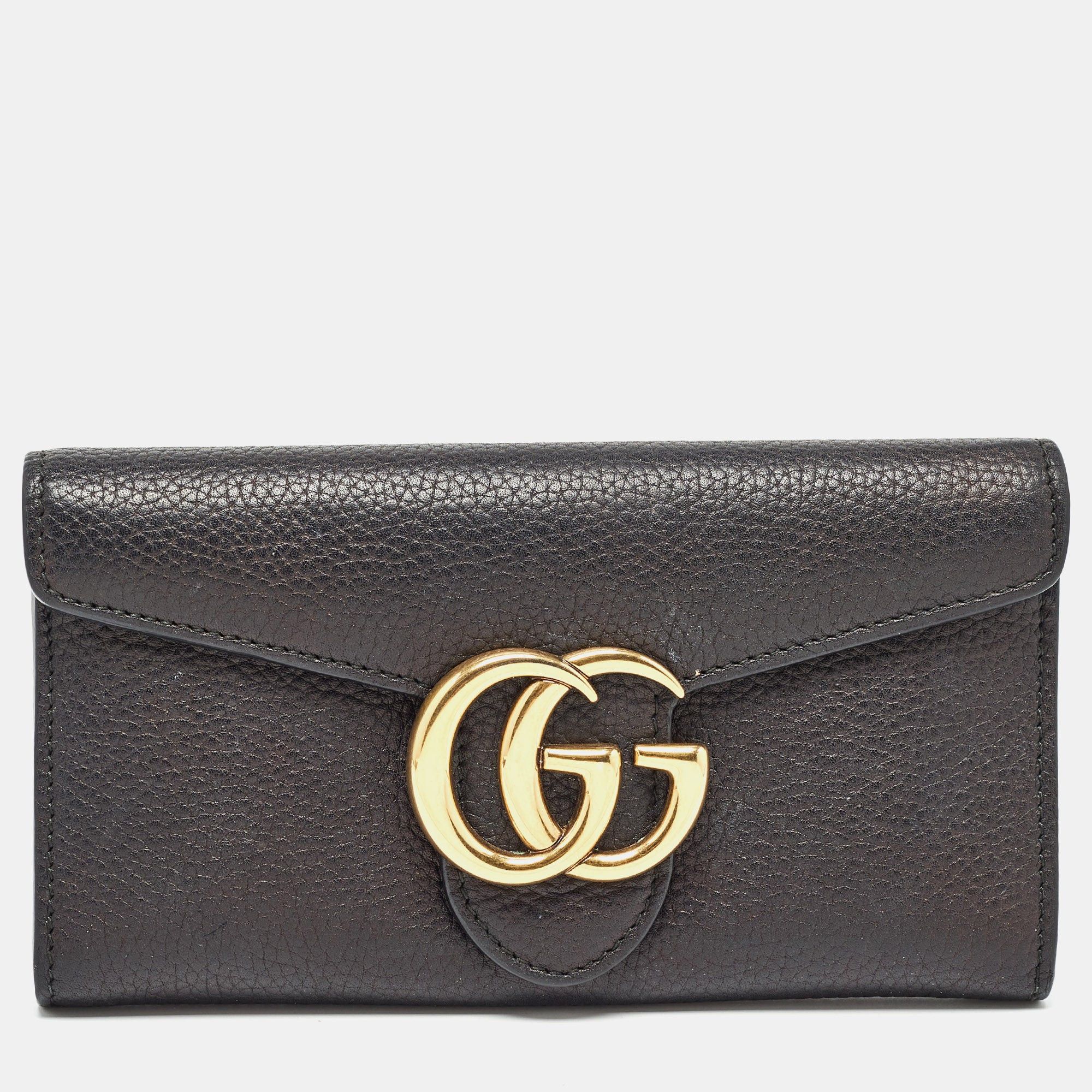 image of Gucci Black Leather GG Marmont Continental Wallet, Women's