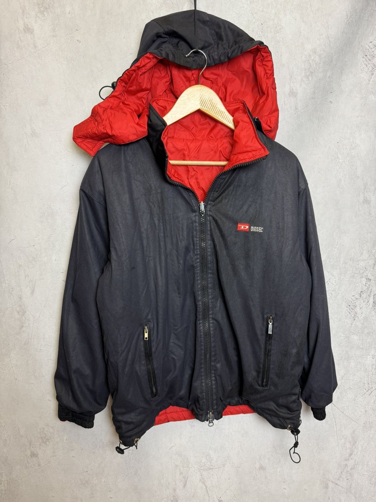Diesel × Vintage Diesel Reversible Jacket Black Red Men’s Hooded Zip Up Size US L / EU 52-54 / 3 - 12 Thumbnail
