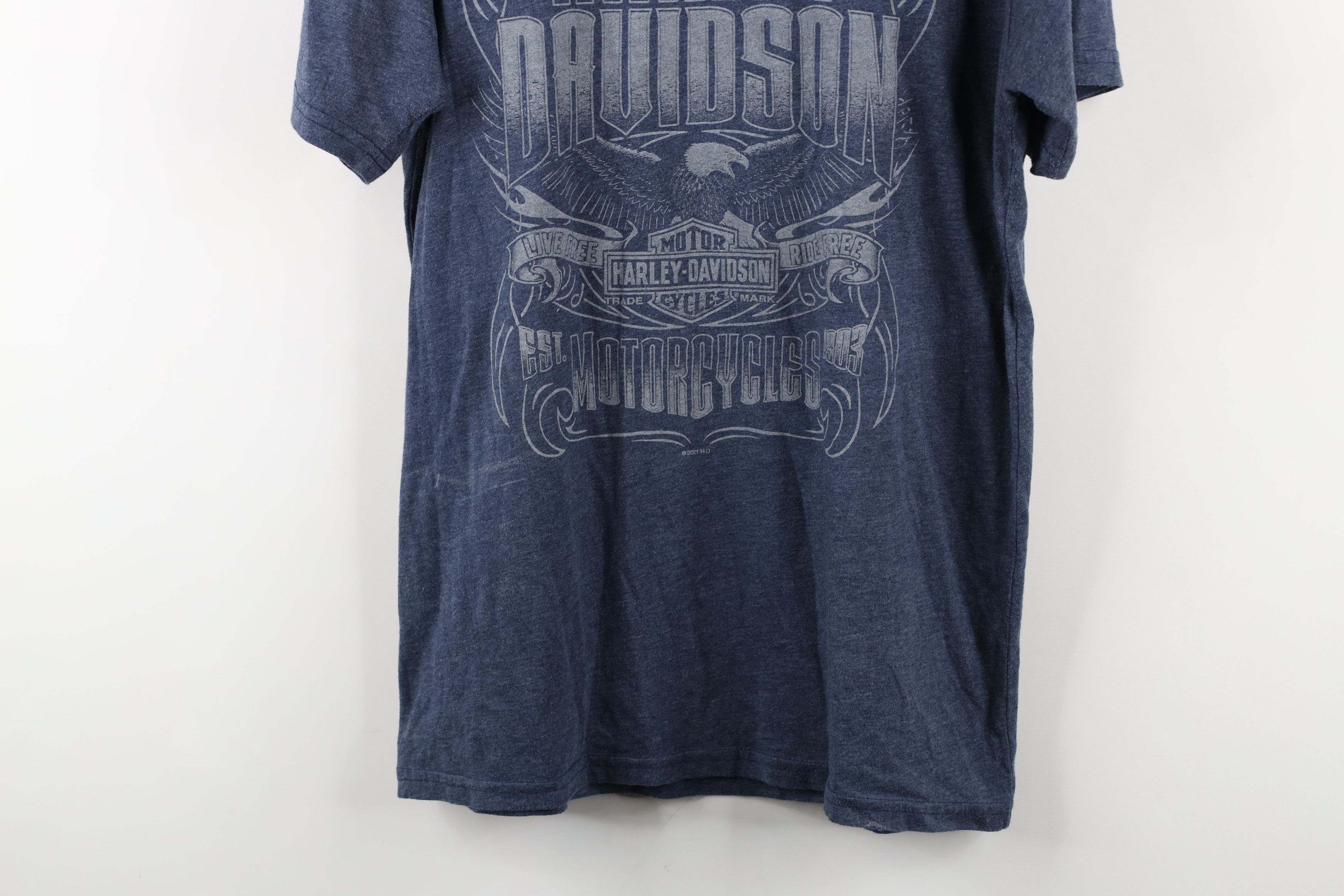 Harley Davidson × Vintage Y2K Harley Davidson Tribal Eagle Fire Flames T-Shirt Blue Size US L / EU 52-54 / 3 - 3 Thumbnail