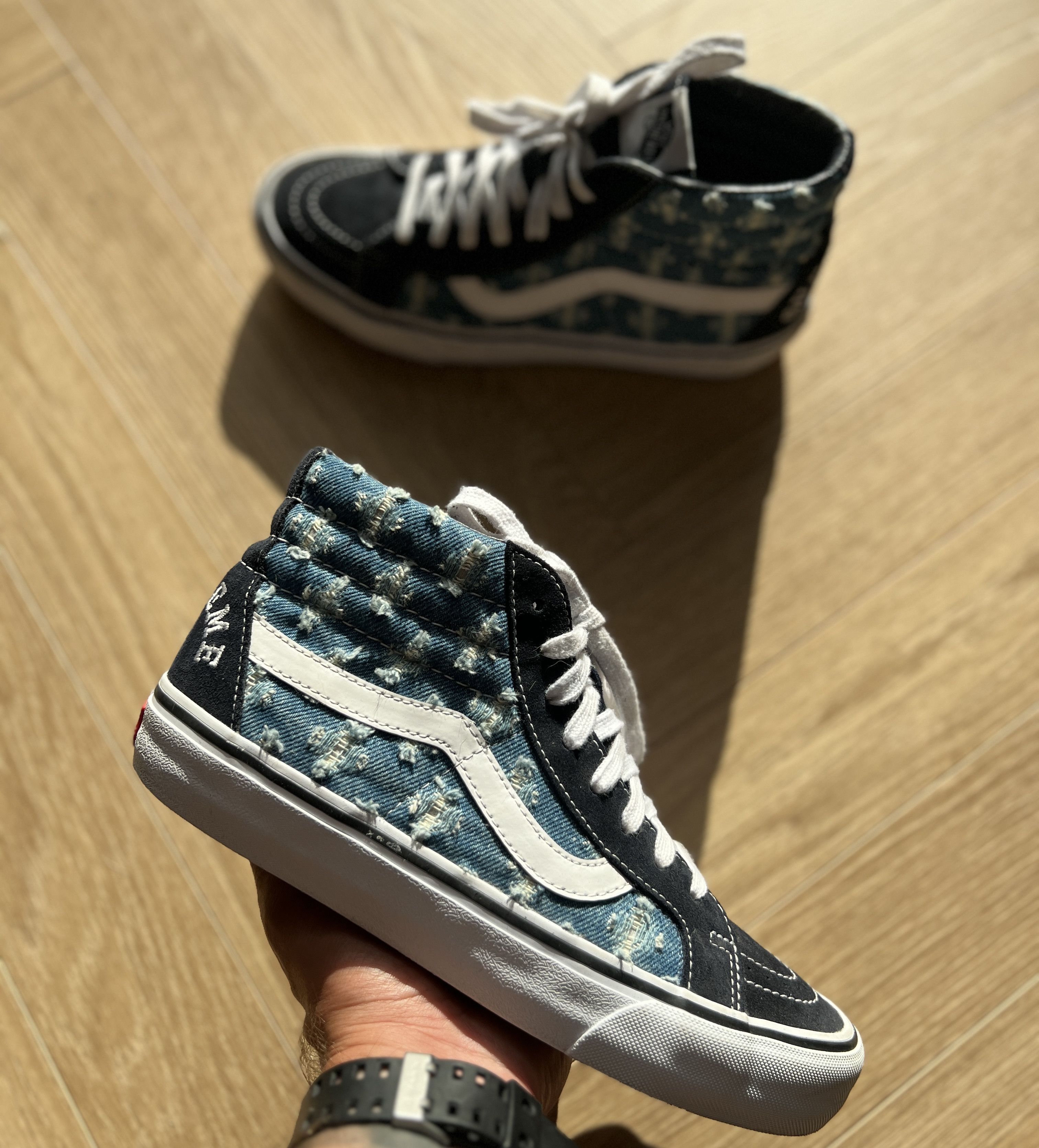 Supreme × Vans Supreme Vans Hi-Top Shoes Blue Denim Jeans SK8 Size US 8 / EU 41 - 1 Thumbnail