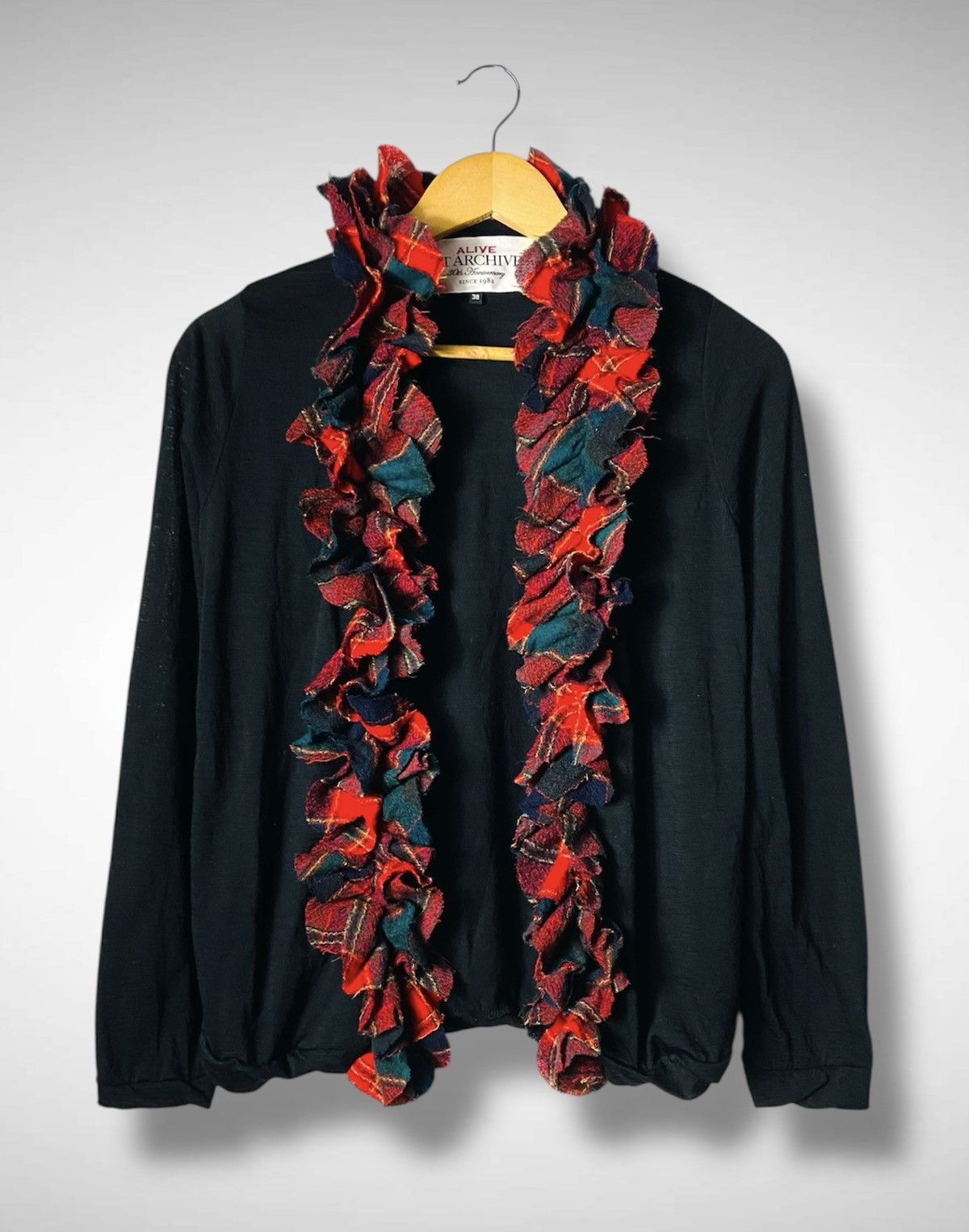 ATSURO TAYAMA Atsuro Tayama “Alive Archive” Plaid Ruffle Wool Cardigan Size S / US 4 / IT 40 - 1 Thumbnail