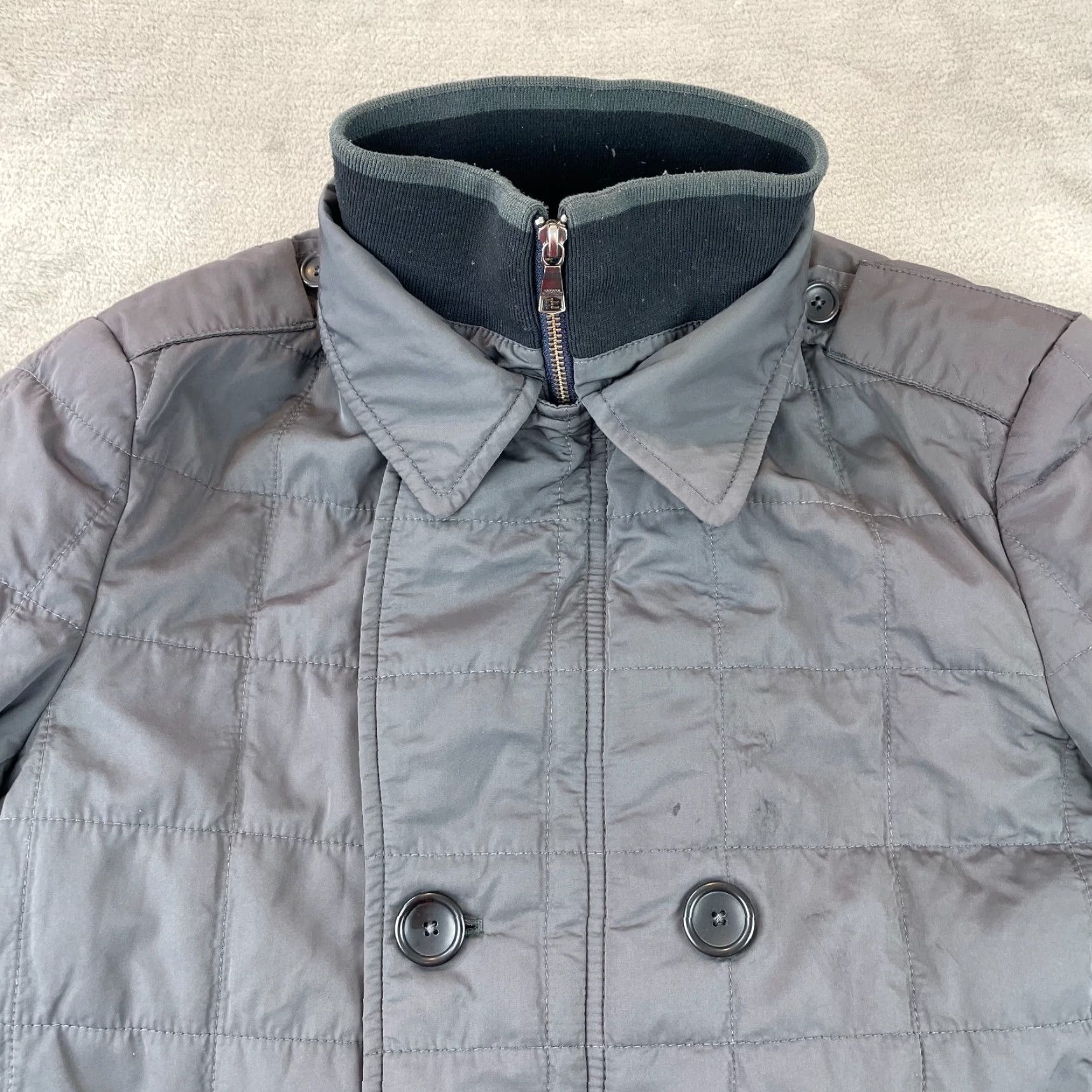 Banana Republic Banana Republic Jacket Mens Medium Charcoal Gray Full Zip Mock Neck Quilted LS Regular Fit Wind-Resistant Pockets Size US M / EU 48-50 / 2 - 3 Thumbnail