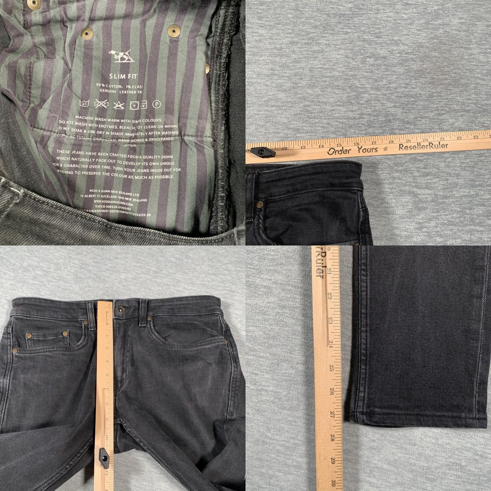 Rodd & Gunn Rodd & Gunn Jeans Mens 30R Slim Fit Denim Black Charcoal Leather Trim Size US 30 / EU 46 - 8 Thumbnail