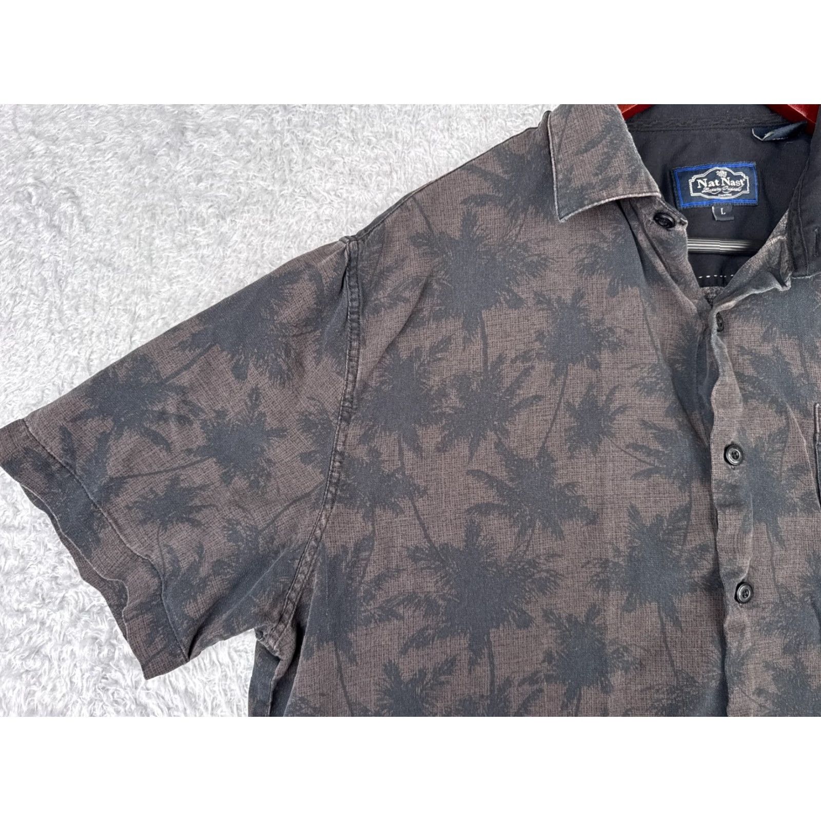Nat Nast Nat Nast Shirt Mens Large Gray Palm Silk Blend Hawaiian Camp Short Sleeve Size US L / EU 52-54 / 3 - 3 Thumbnail