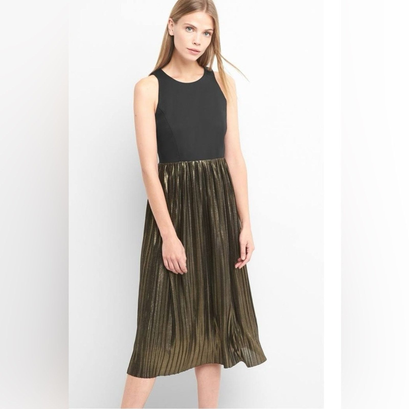 Gap Gap Black & Gold Sleeveless Knit Pleated Skirt Dress Size S / US 4 / IT 40 - 7 Thumbnail