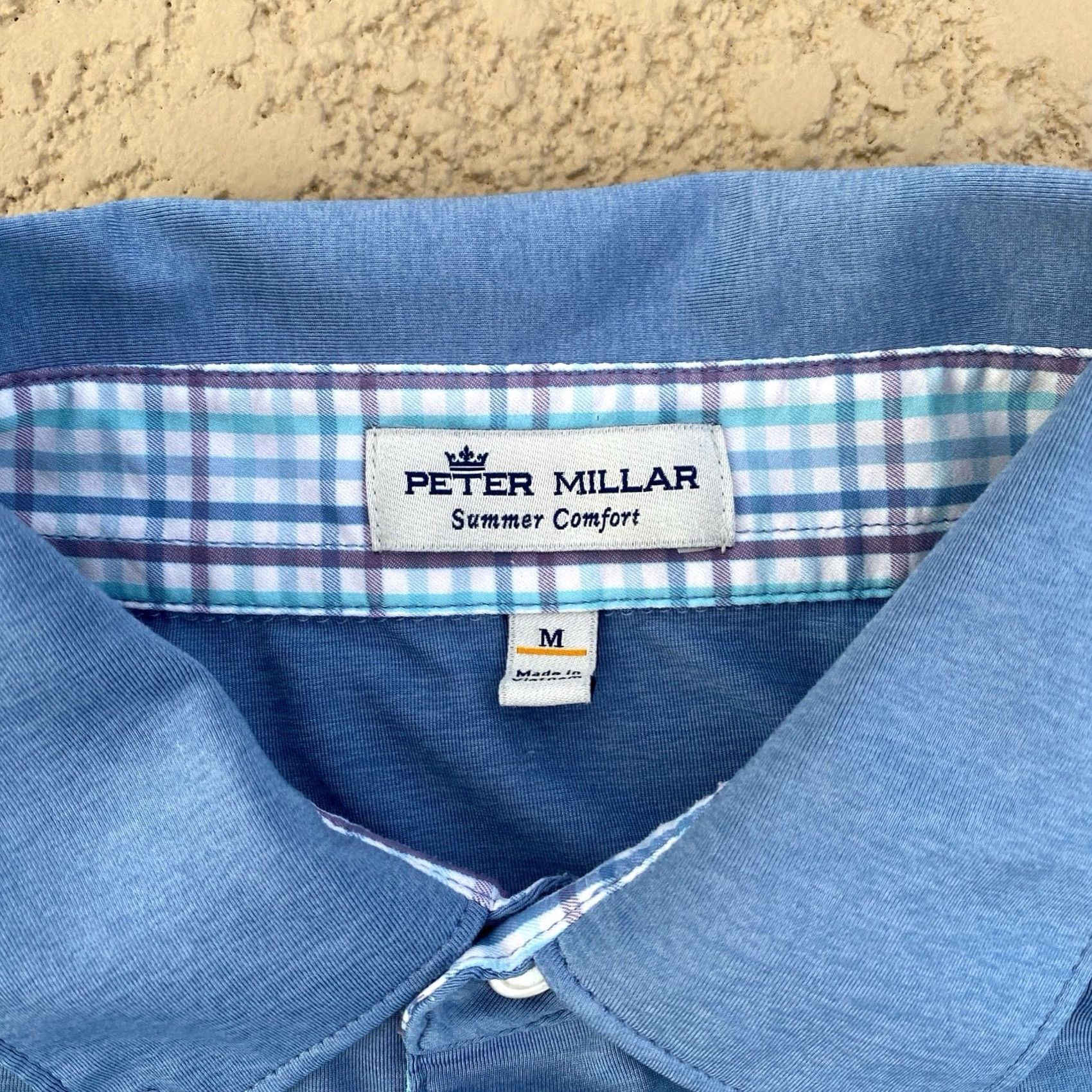 Peter Millar Peter Millar Summer Comfort Polo Shirt Mens Medium Blue Geometric Short Sleeve Button Collar Golf Polyester Dark Regular Size US M / EU 48-50 / 2 - 3 Thumbnail