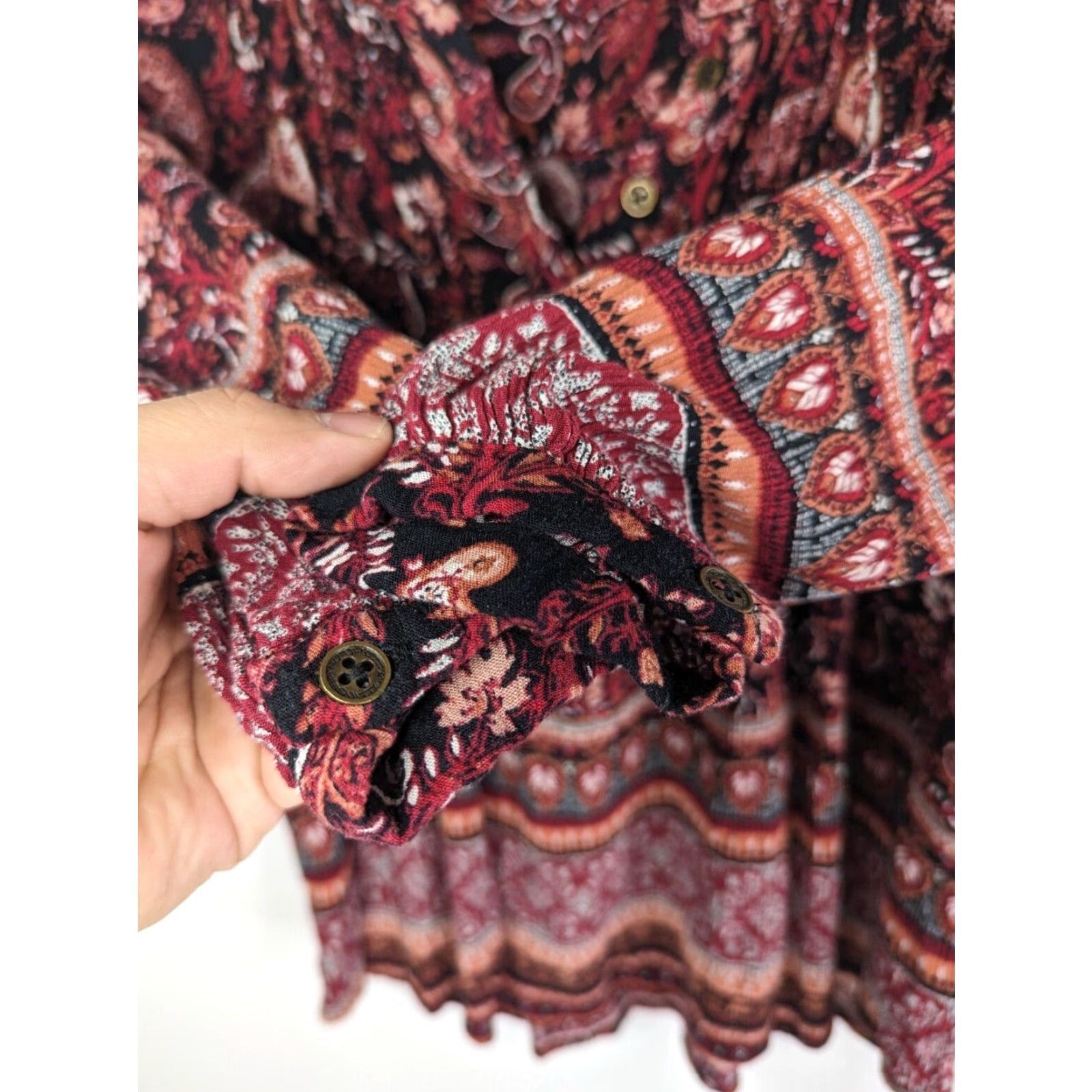 Vintage KNOX ROSE Shirt Womens XS Maroon Paisley Peasant Top Boho Pleat Front Size XS / US 0-2 / IT 36-38 - 3 Thumbnail