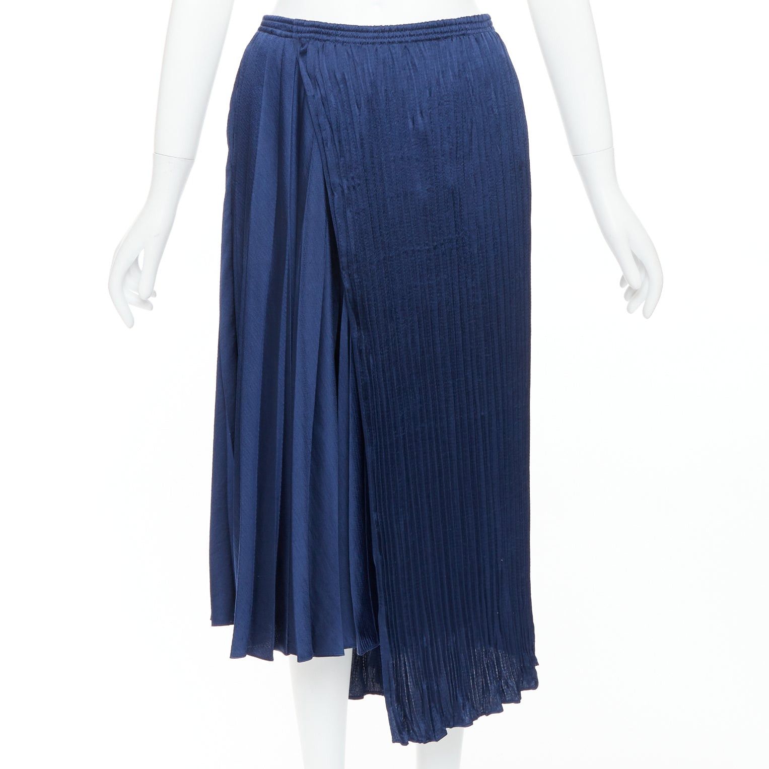 Vince VINCE navy multi plisse elastic waist asymmetric hem midi skirt S Size 27" / US 4 / IT 40 - 1 Thumbnail