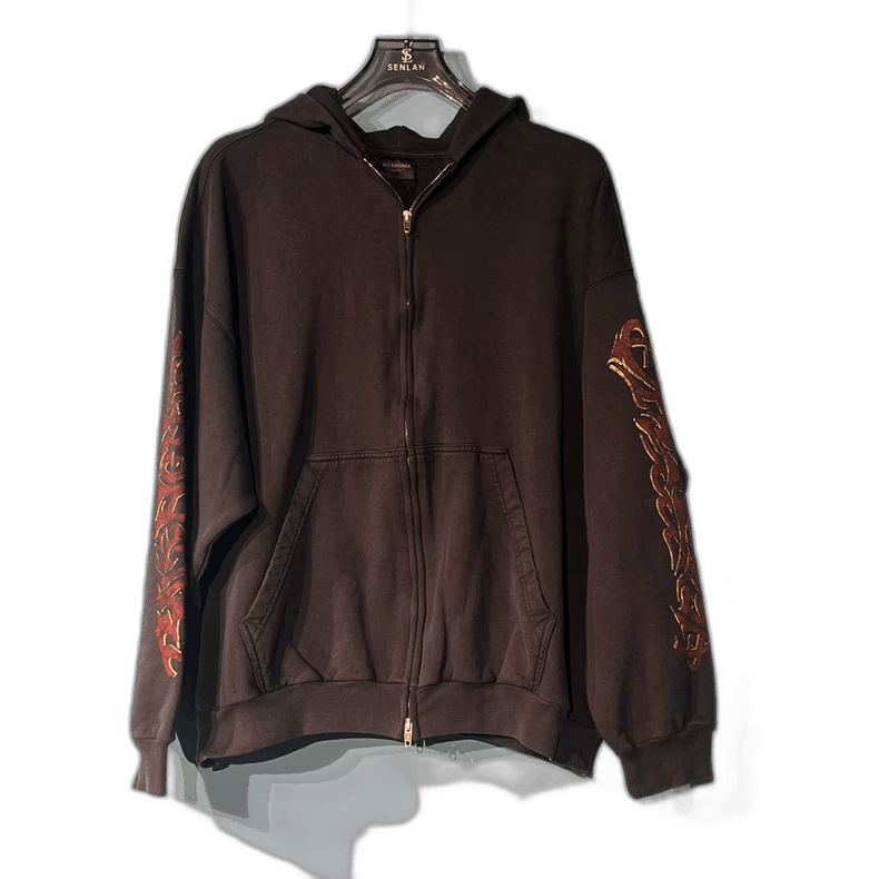 Balenciaga Balenciaga Black Printed ZipUp Long Sleeve Hoodie-2505 Size US M / EU 48-50 / 2 - 1 Thumbnail
