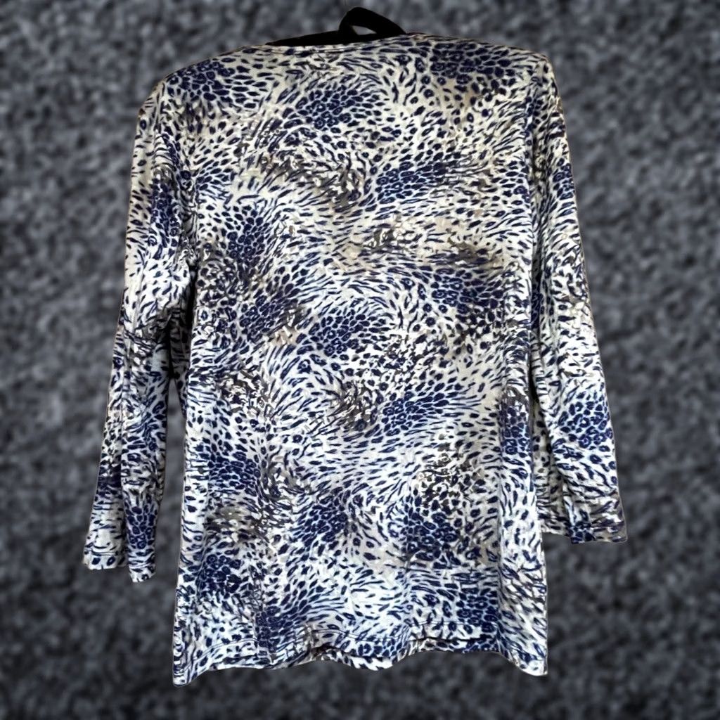 Vintage Leggiadro Womens Top 2 Blue White Animal Print T-Shirt 3/4 Sleeve Stretch Casual Size XS / US 0-2 / IT 36-38 - 1 Thumbnail