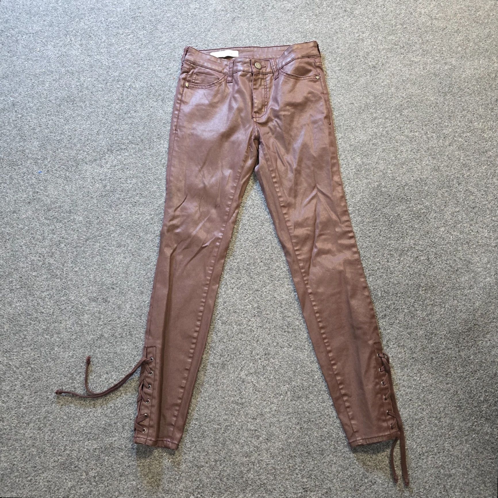 Vintage Pilcro Pants Womens Size 27 Brown Waxed Coated Side Lace Up Faux Leather Casual Size 27" / US 4 / IT 40 - 2 Thumbnail