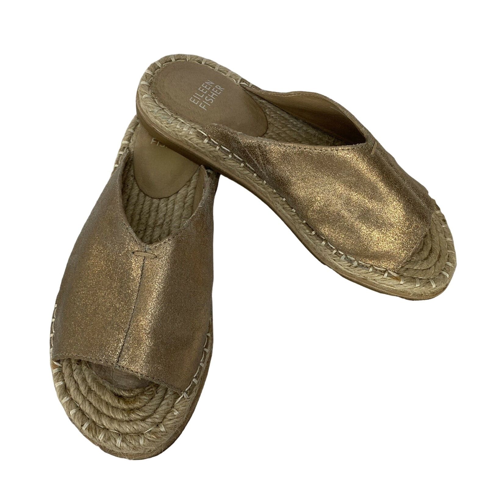 Eileen Fisher EILEEN FISHER Gold Metallic Suede Espadrille Sandal 5.5 Size US 5.5 / IT 35.5 - 1 Thumbnail