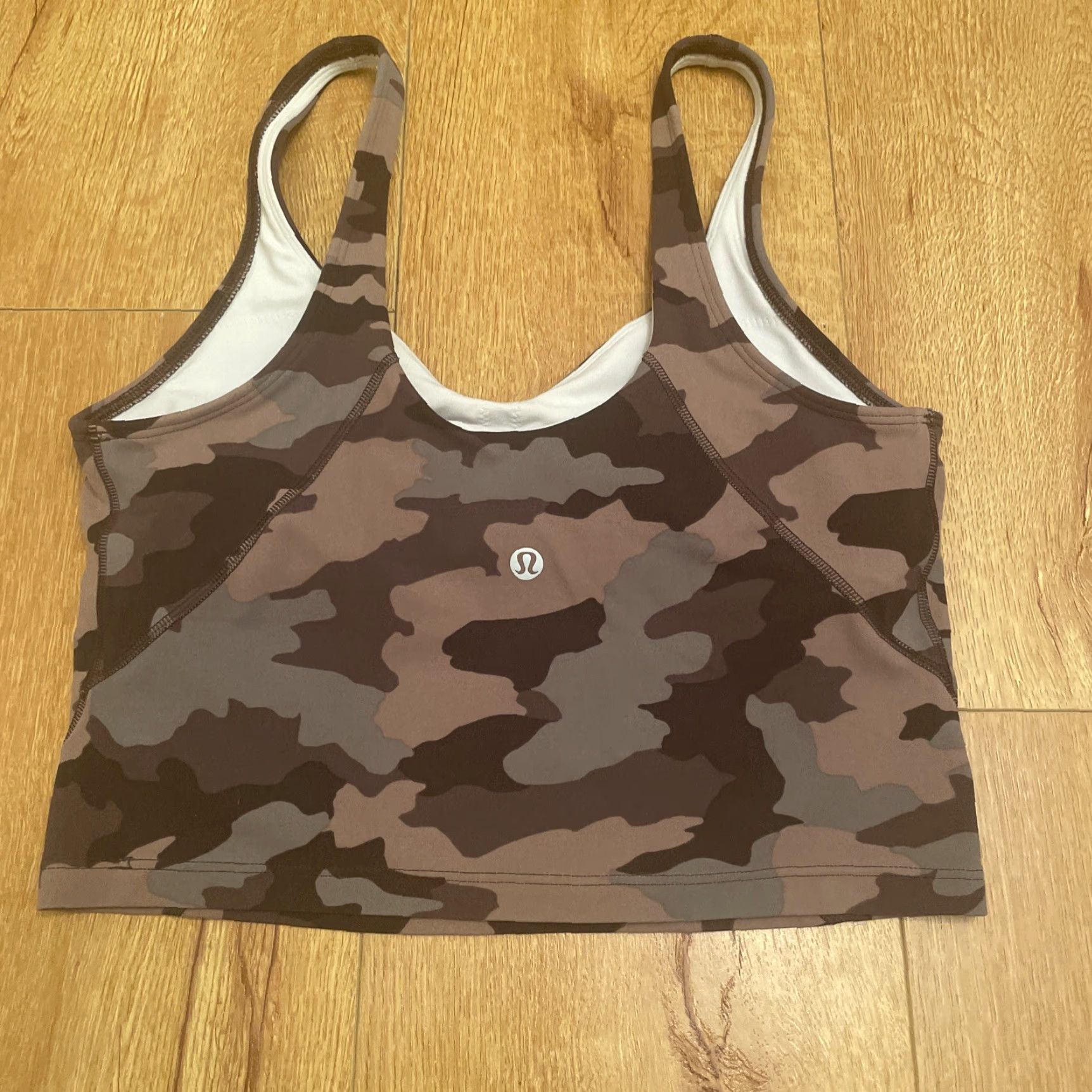 Lululemon VINTAGE Lululemon Align Tank Women Tank Cropped 6 Brown Camo Low Back Built-In Bra Yoga Compression Size ONE SIZE - 6 Thumbnail