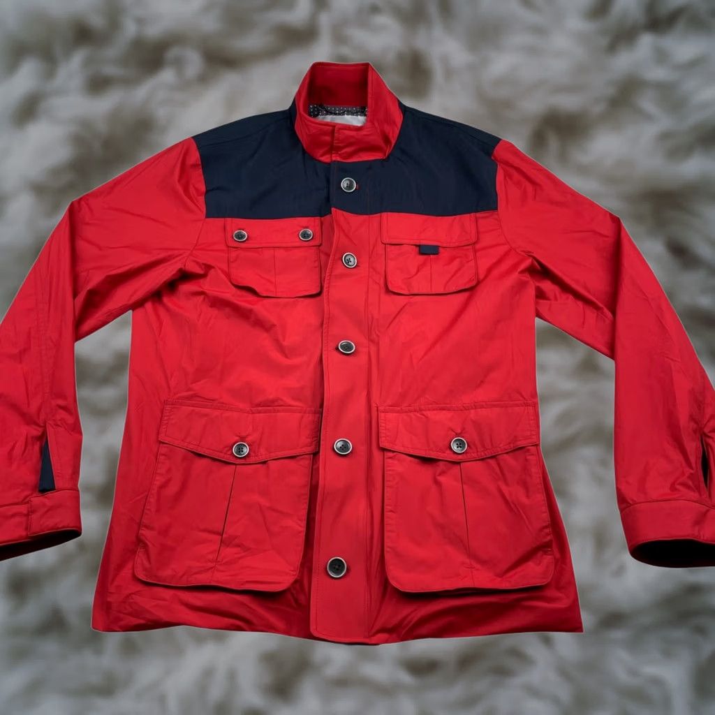 UNTUCKit UNTUCKit Men's Medium Red/Navy Lanson Windbreaker Jacket Nylon Full Zip Button Size US M / EU 48-50 / 2 - 1 Thumbnail
