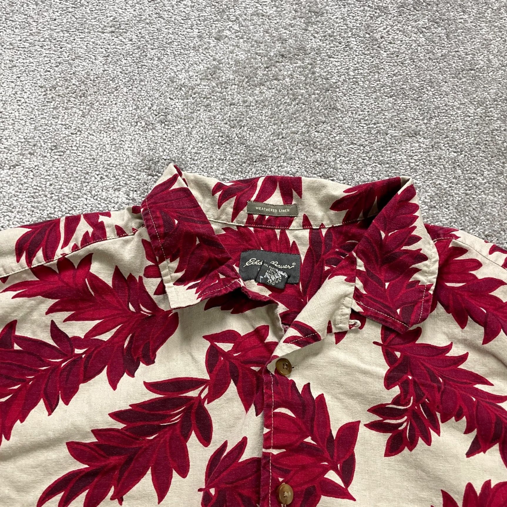Eddie Bauer VINTAGE Eddie Bauer Weathered Linen Shirt Men 2XL Red Beige Short Sleeve Casual Beach Hawaiian 90s Mens Size US XXL / EU 58 / 5 - 3 Thumbnail