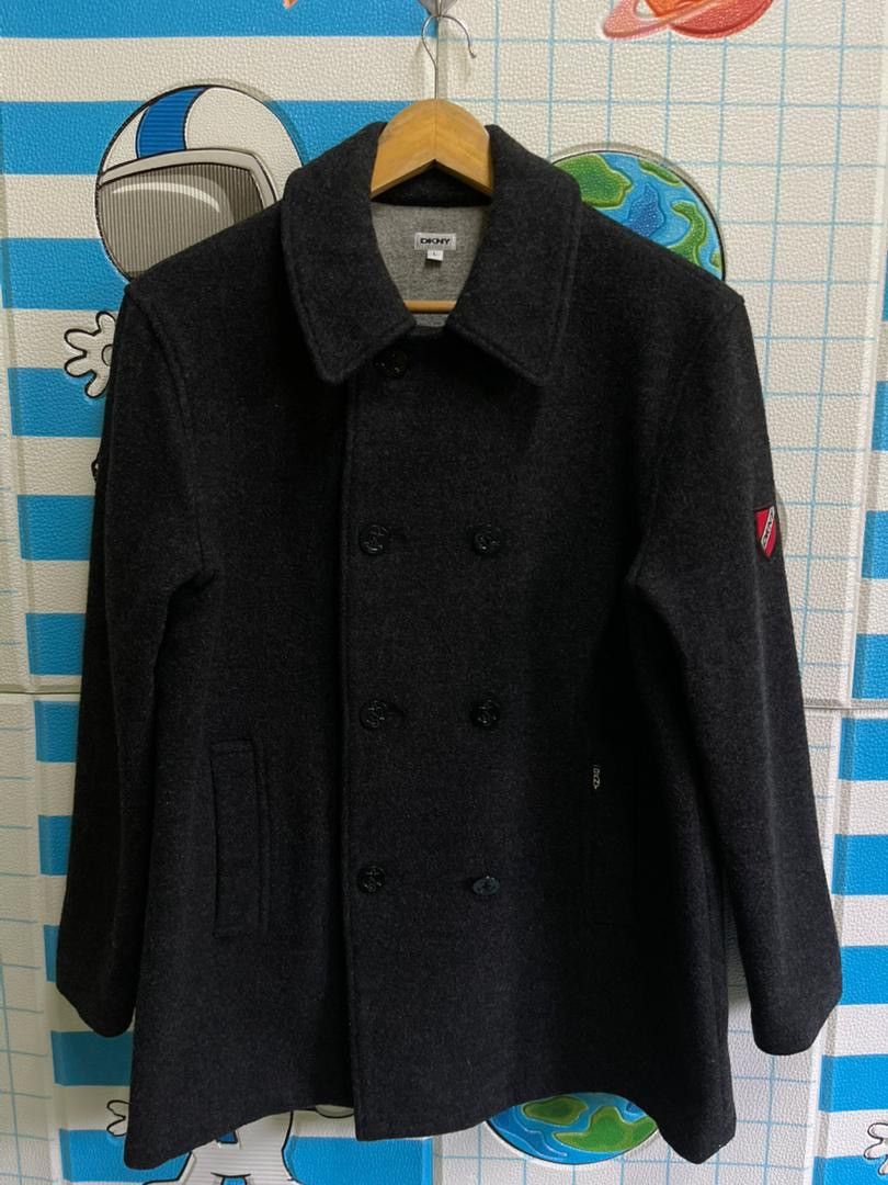 DKNY DKNY Double-Breasted Wool Pea Coat Charcoal Grey Size US L / EU 52-54 / 3 - 1 Thumbnail