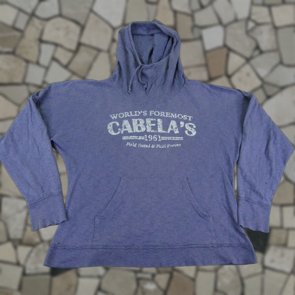 Vintage Cabelas Hoodie Womens Large Blue Distressed Thumbholes Funnel Neck Sweater Size L / US 10 / IT 46 - 1 Thumbnail