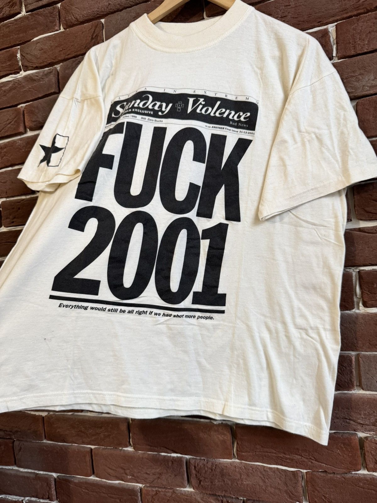 Seditionaries 00s Vintage Sunday Violence Newspaper Tee Humor Art Y2K L Size US L / EU 52-54 / 3 - 4 Thumbnail