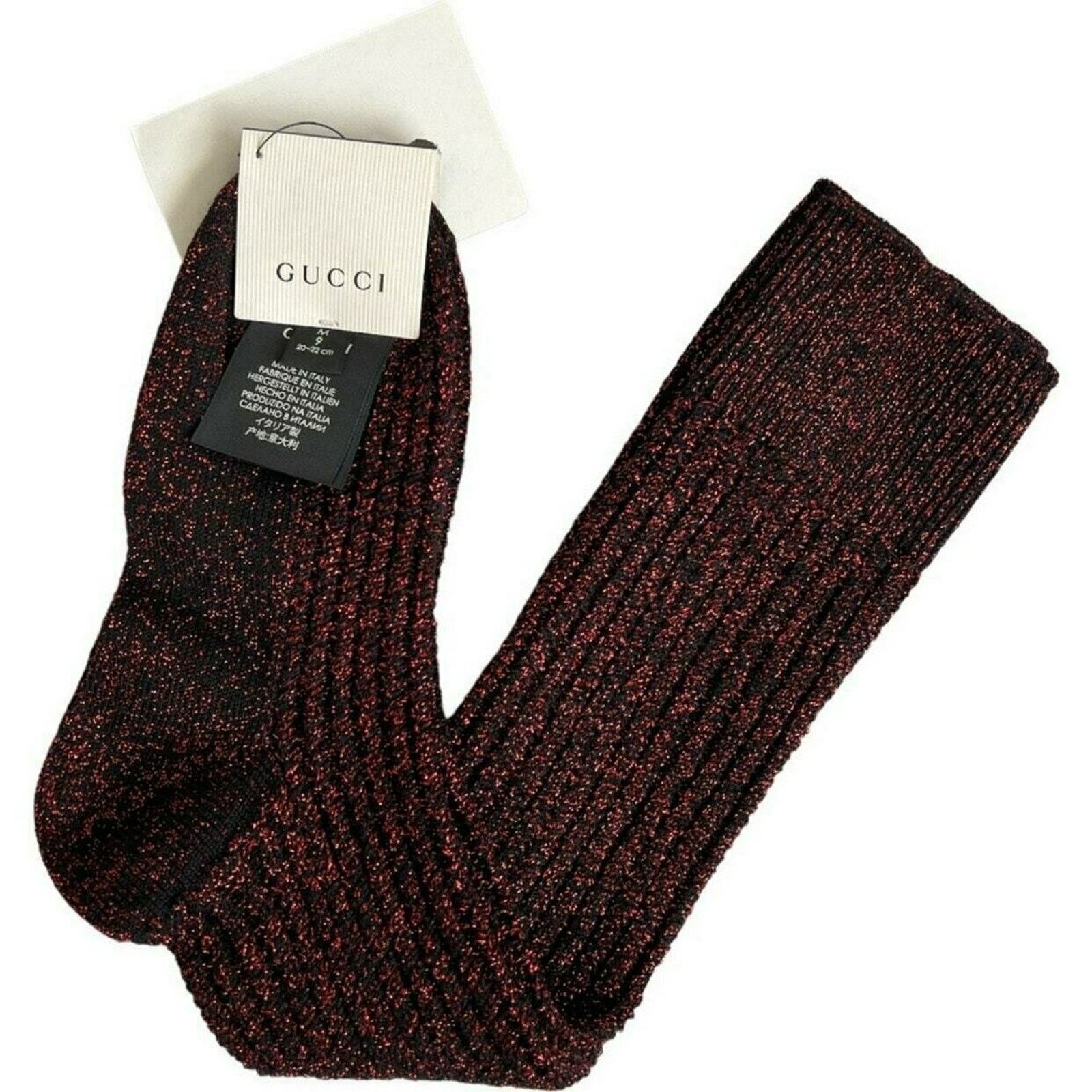 Gucci GUCCI Wool Red/Black Metallic Crew Socks, Medium/M9 20-22cm Size ONE SIZE - 4 Thumbnail