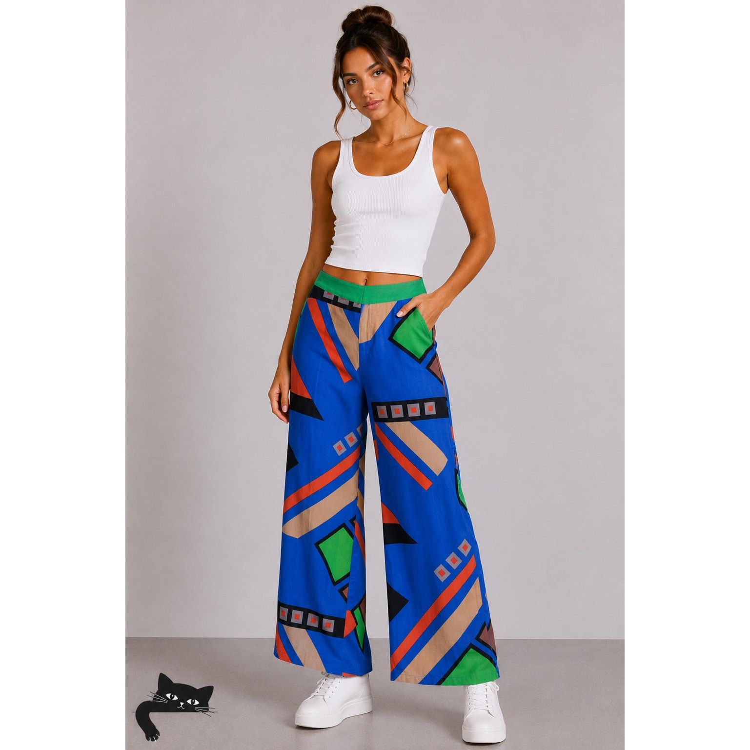 Other Jealous Tomato Bright Multi Abstract Palazzo Zip Pant M Size 28" / US 6 / IT 42 - 3 Thumbnail