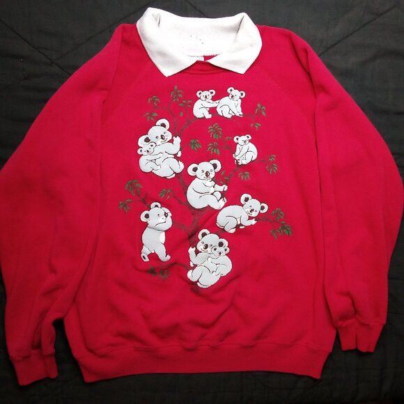 Hanes × Vintage Vintage 80s Koala Bears In Tree Collared Sweatshirt Size L / US 10 / IT 46 - 2 Thumbnail