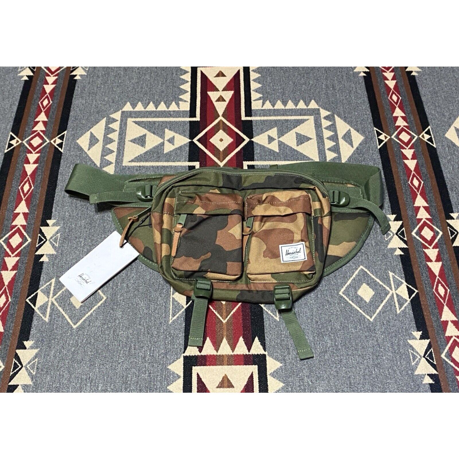 image of Vintage Herschel Eighteen Hip Pack Shoulder Crossbody Fanny Pack Woodland Camo NWT T78 in White