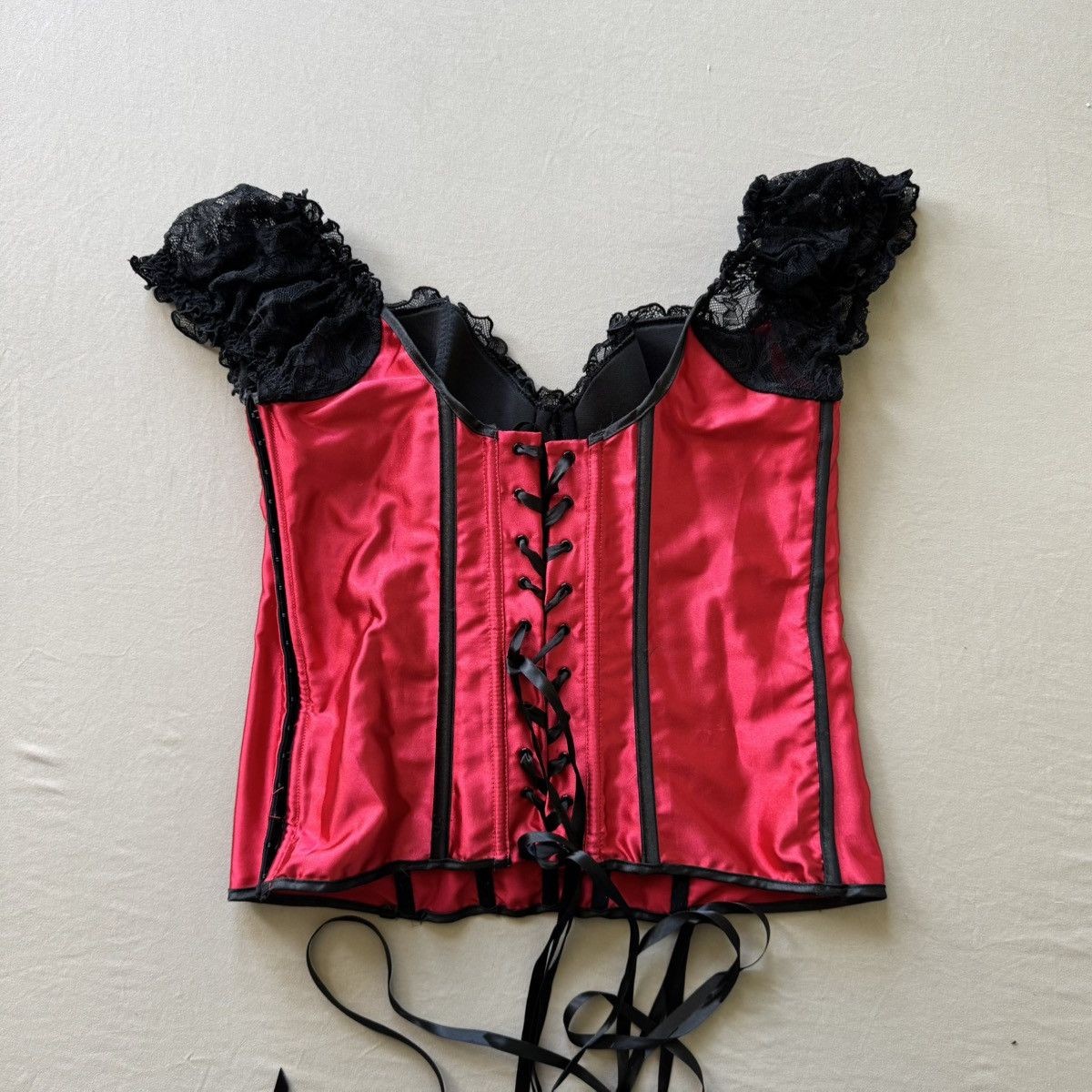 Other Y2K Era Fredericks Red Satin Lace Trim Corset Top Size XL / US 12-14 / IT 48-50 - 2 Thumbnail