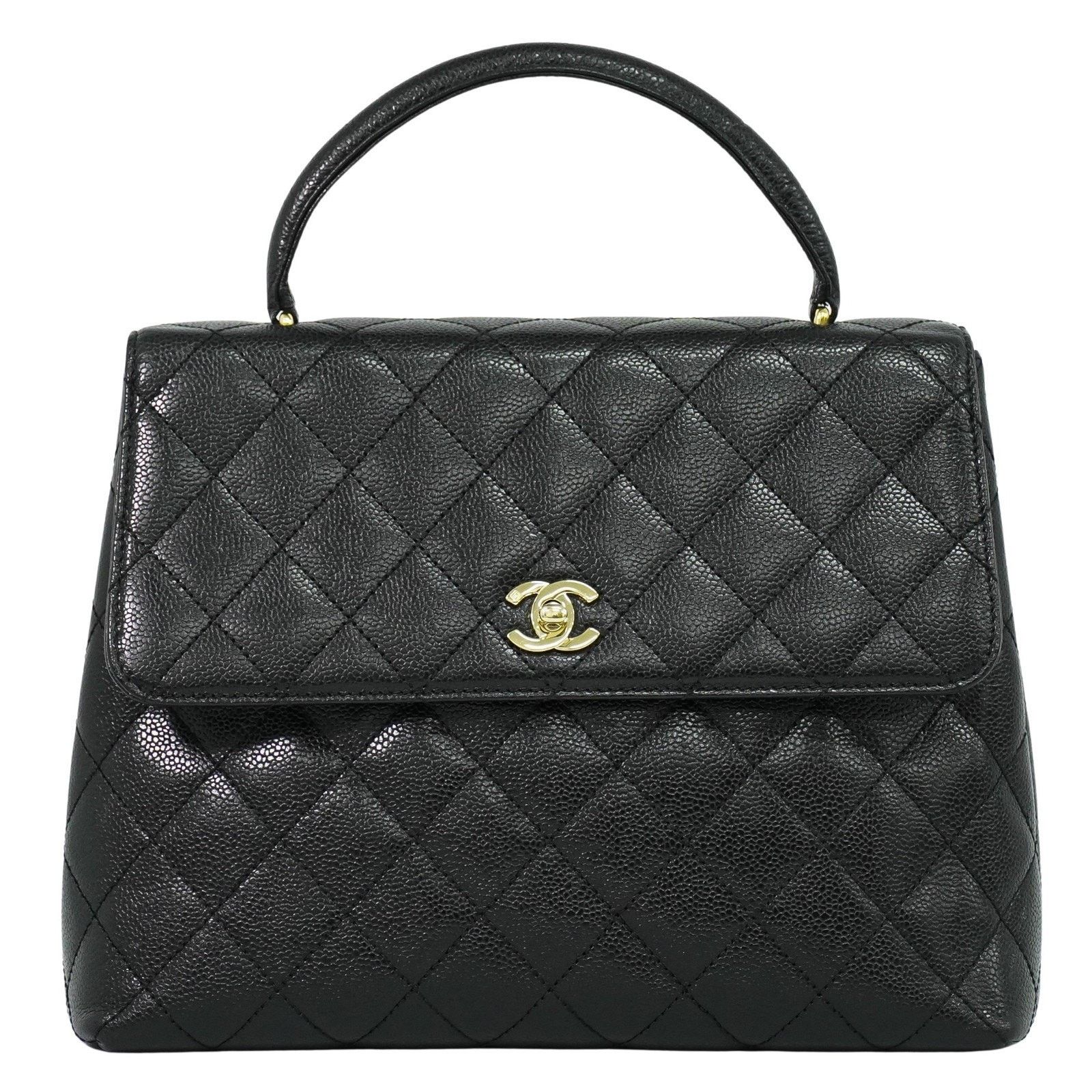 Chanel Quilted Caviar Coco Top Handle Bag Black, Women's