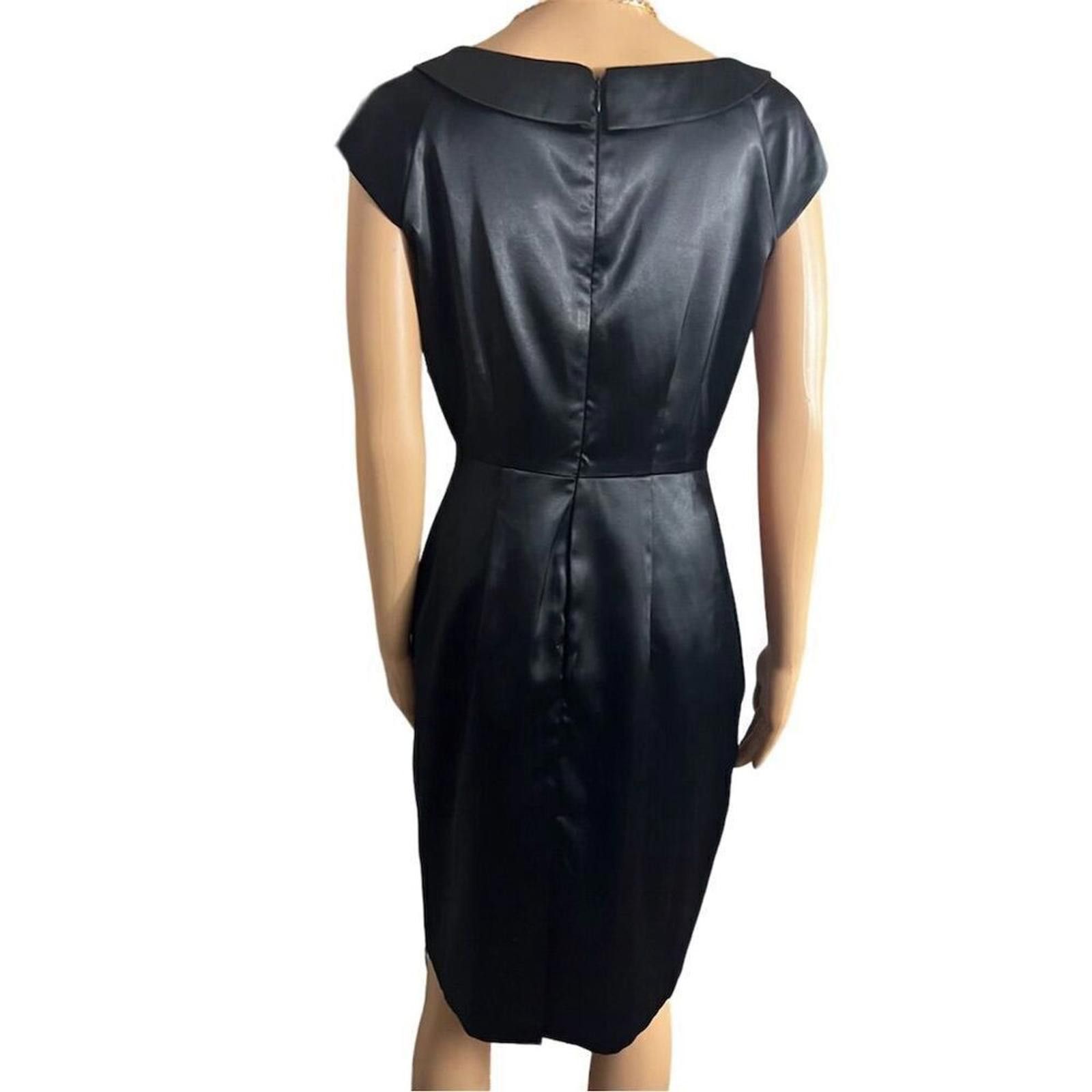 Other New York & Company Black Satin Sheath Dress 6 Knee Length Size M / US 6-8 / IT 42-44 - 3 Thumbnail
