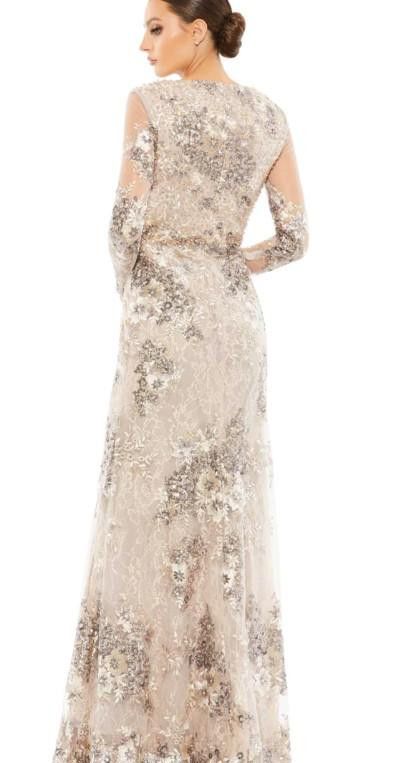 image of Designer New! Mac Duggal V Neck Long Sleeve Gown Msrp $ 698, Size 12 in Tan, Women's