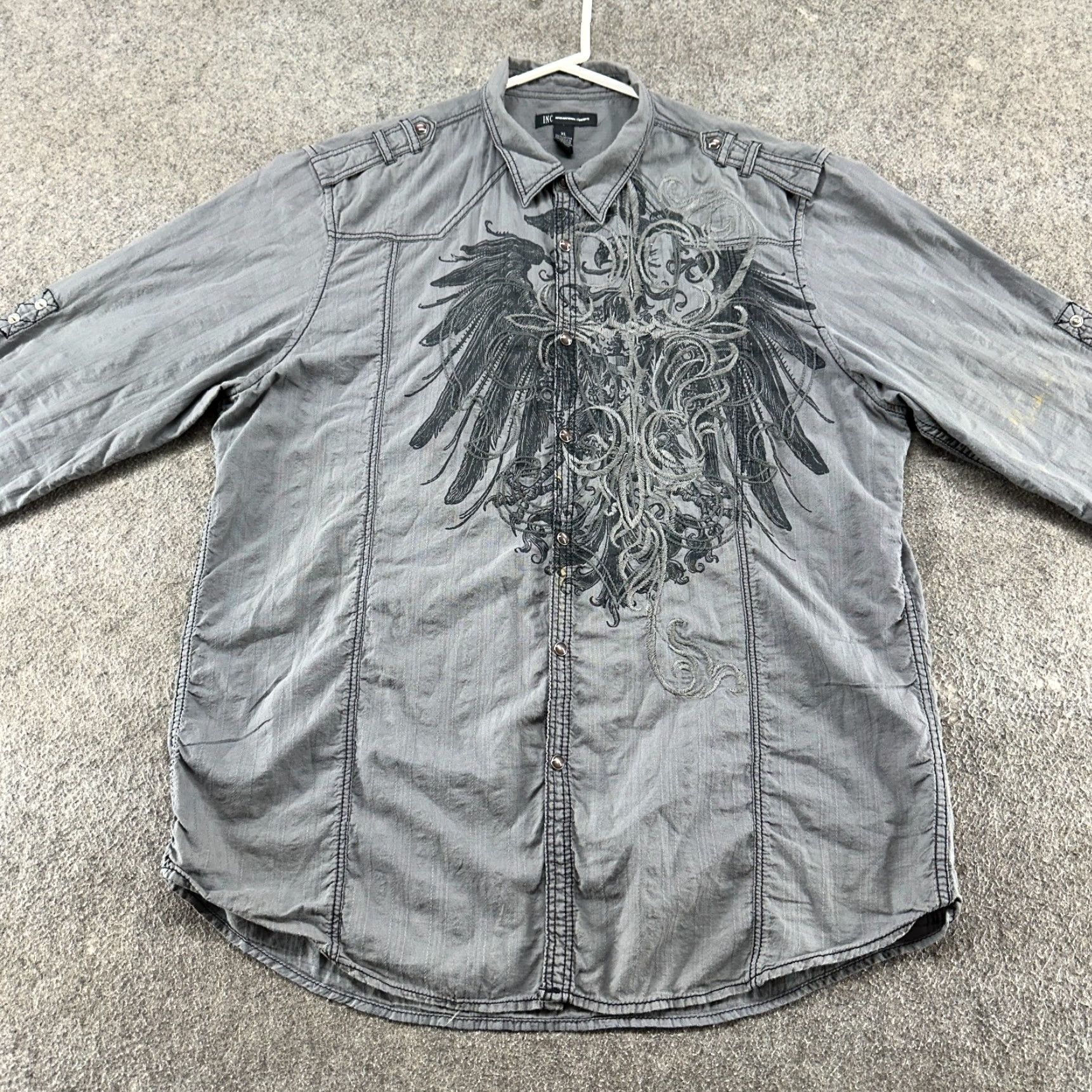 Vintage VINTAGE INC International Concepts Shirt Mens XL Grey Pearl Snap Long Sleeve Cotton Graphic Size US XL / EU 56 / 4 - 3 Thumbnail