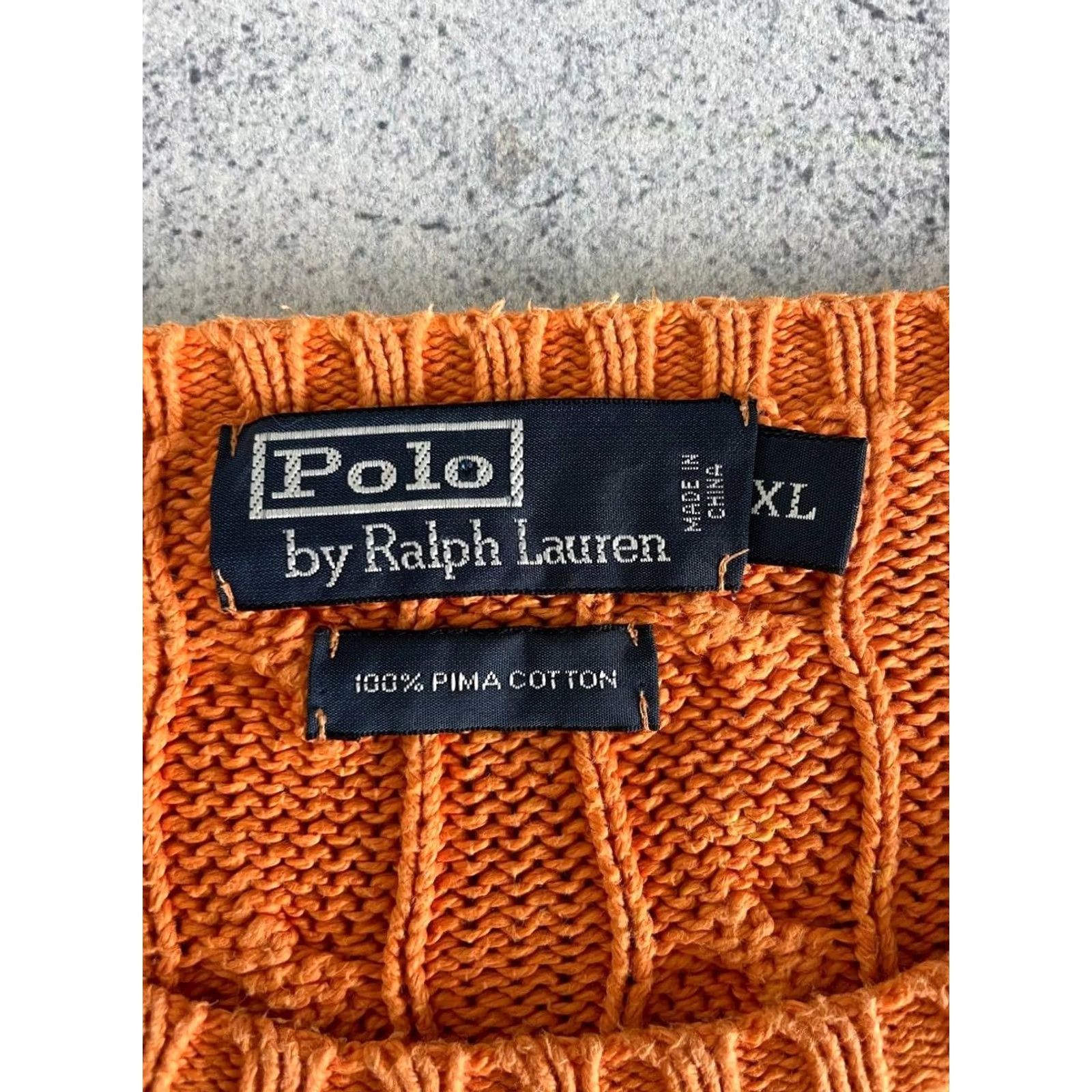 Polo Ralph Lauren Polo Ralph Lauren Mens Cable Knit Sweater XL Orange Pima Cotton Long Sleeve Crew Neck Pullover, Regular Fit, Logo, Classics, Knitwear Size US XL / EU 56 / 4 - 3 Thumbnail