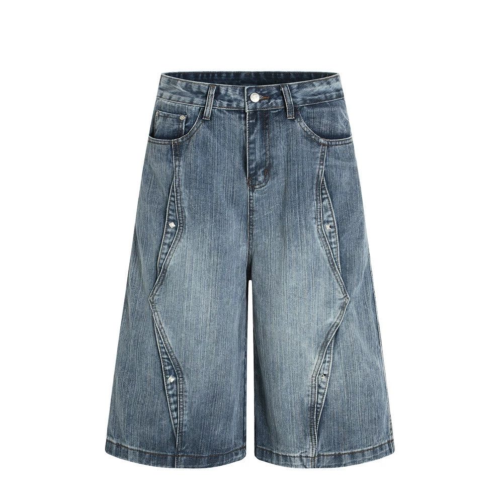 Japanese Brand × Jean Men's loose street washed straight rivet denim shorts Size US 32 / EU 48 - 1 Thumbnail