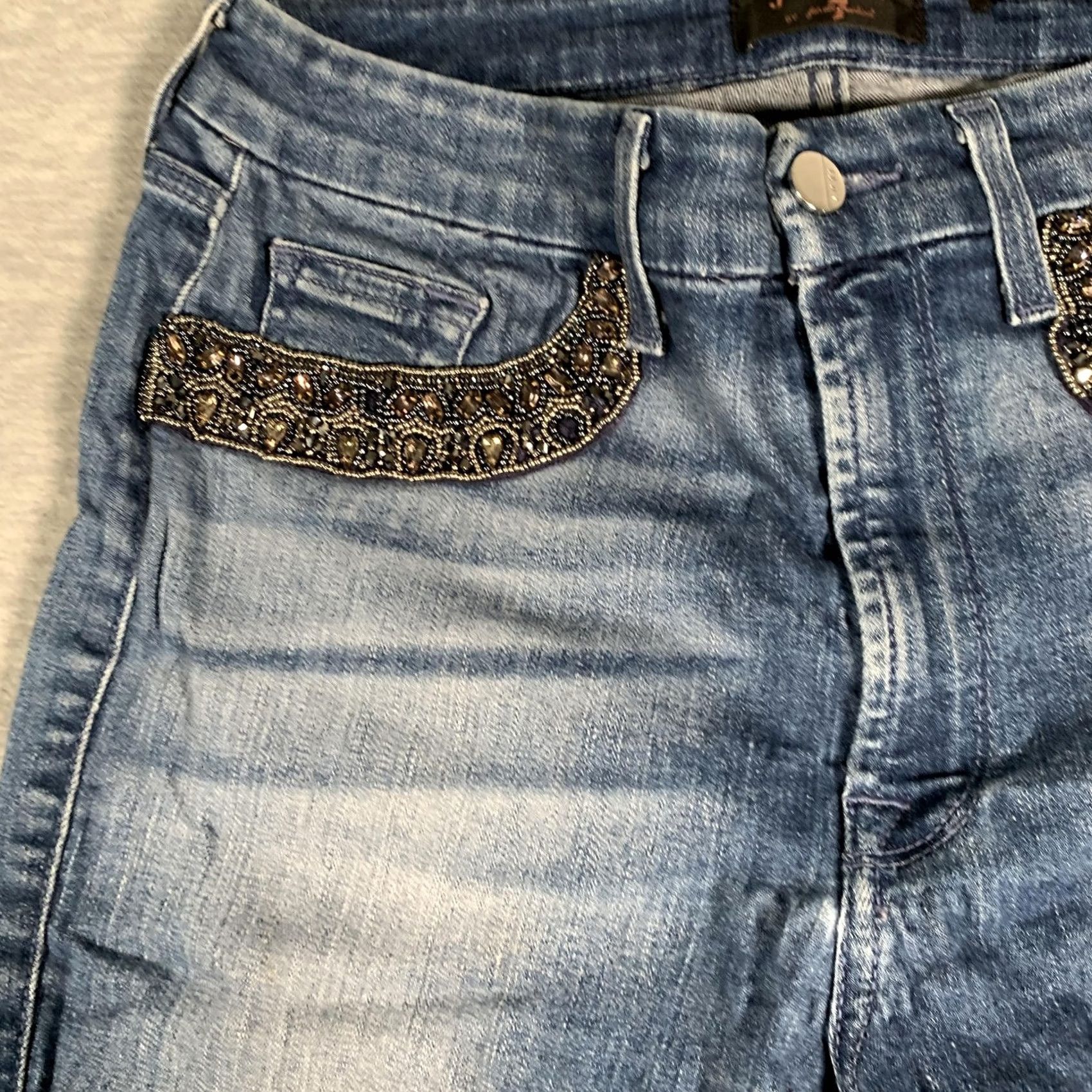 Vintage Jen7 Jeans Womens 10 Ankle Skinny Beaded Pocket Stretch Denim Mid Rise Blue Size 32" / US 10 / IT 46 - 5 Thumbnail