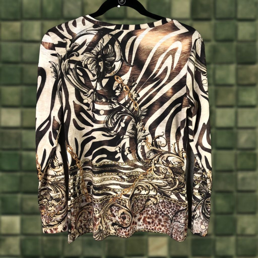 Vintage Cache Womens Large Brown Animal Print Scoop Neck Long Sleeve T-Shirt Jersey Print Size L / US 10 / IT 46 - 1 Thumbnail