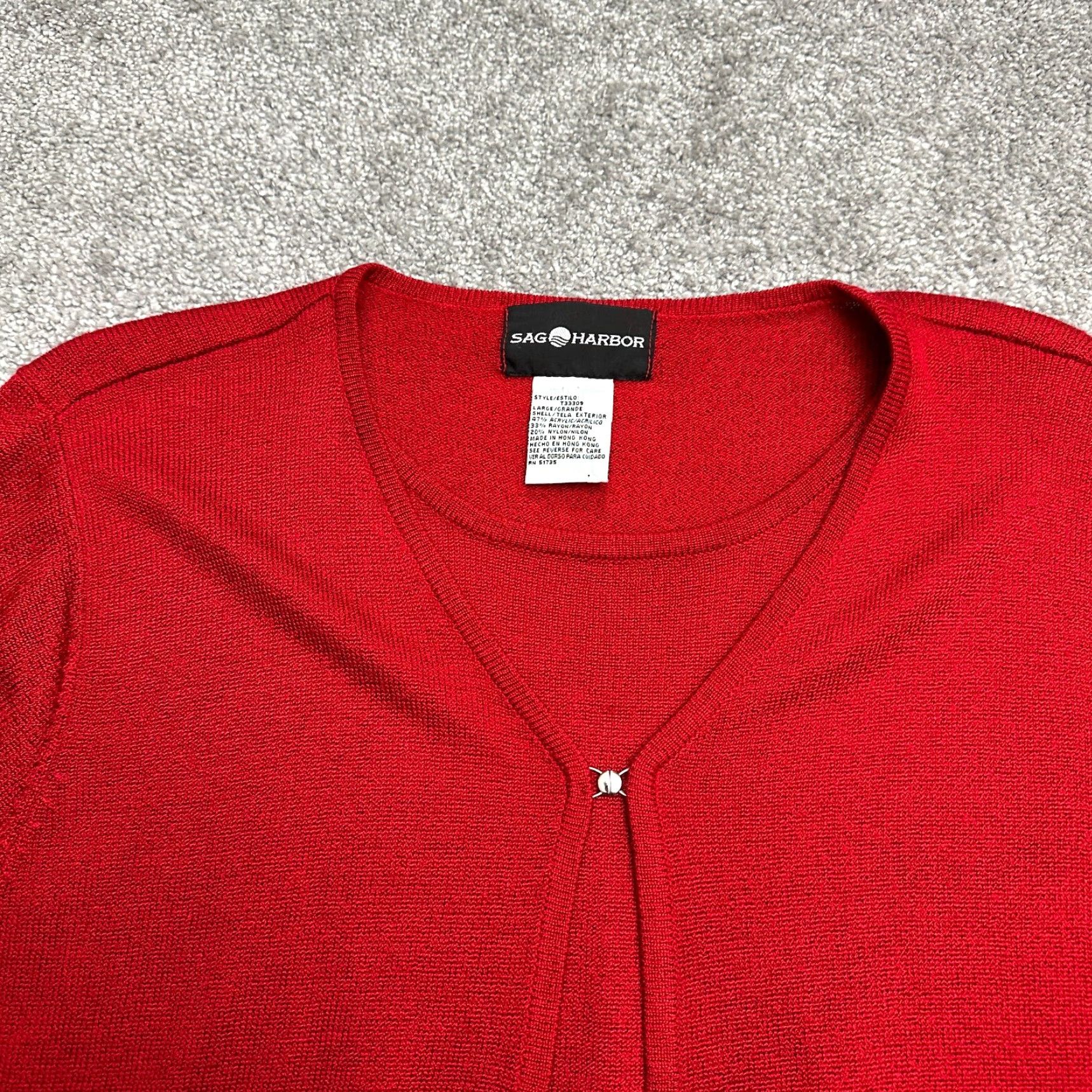 Vintage Sag Harbor Red Short Sleeve Sweater Blouse Womens L Cardigan Knit Casual Work Size L / US 10 / IT 46 - 4 Thumbnail