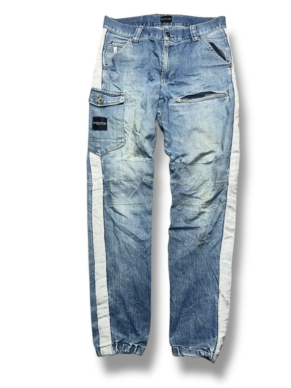 Japanese Brand Dinnovation Denim Cargo Jeans with White Racing Stripes (42) Size US 30 / EU 46 - 1 Thumbnail