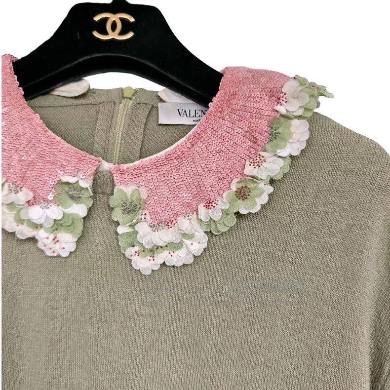 Valentino Valentino Pink and green color-blocked lapel wool cardiga Size S / US 4 / IT 40 - 3 Thumbnail