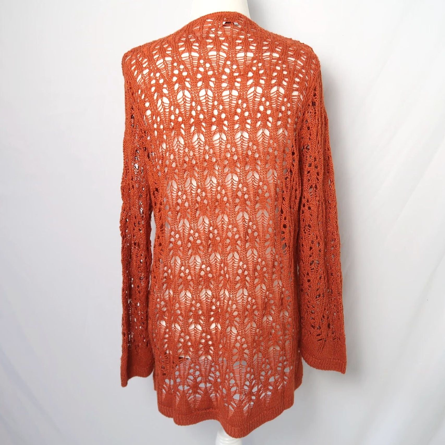 Vintage 90s Vintage burnt orange crochet knit cardigan sweater L Size L / US 10 / IT 46 - 4 Thumbnail