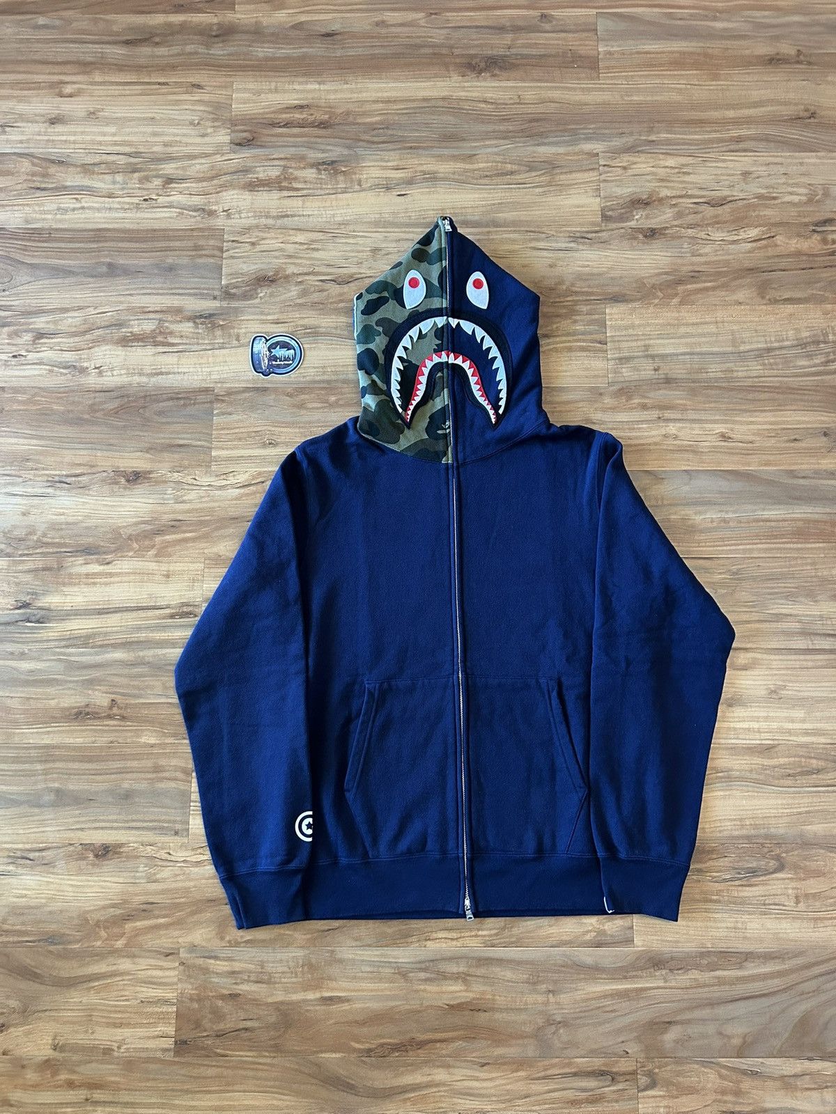 Bape Bape Navy/Green Camo Shark Full Zip Hoodie Size US XL / EU 56 / 4 - 1 Thumbnail