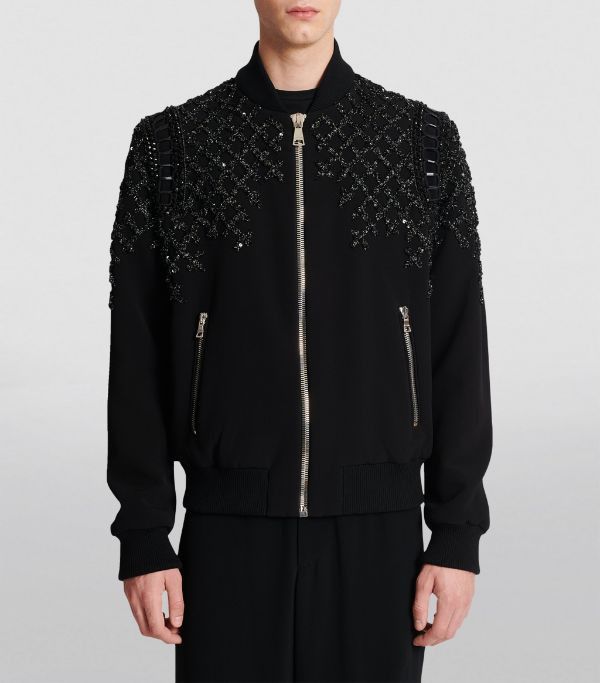 Balmain o1w1db0324 Jet & Strass Embellished Bomber Jacket in Black Size US M / EU 48-50 / 2 - 4 Thumbnail