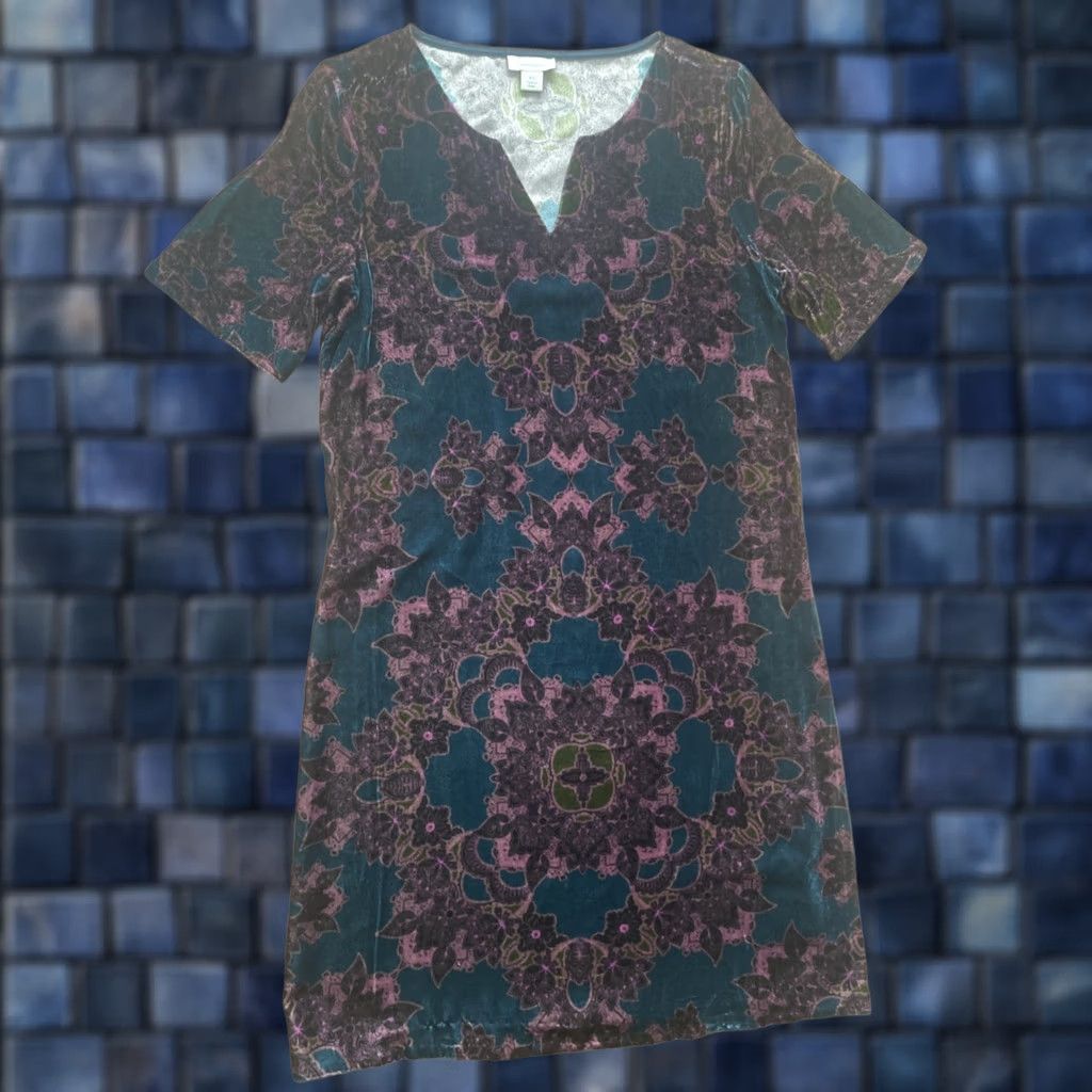Vintage Sundance Velvet Silk Blend Dress Size XS Paisley Print Split Neck Shift Size XS / US 0-2 / IT 36-38 - 1 Thumbnail