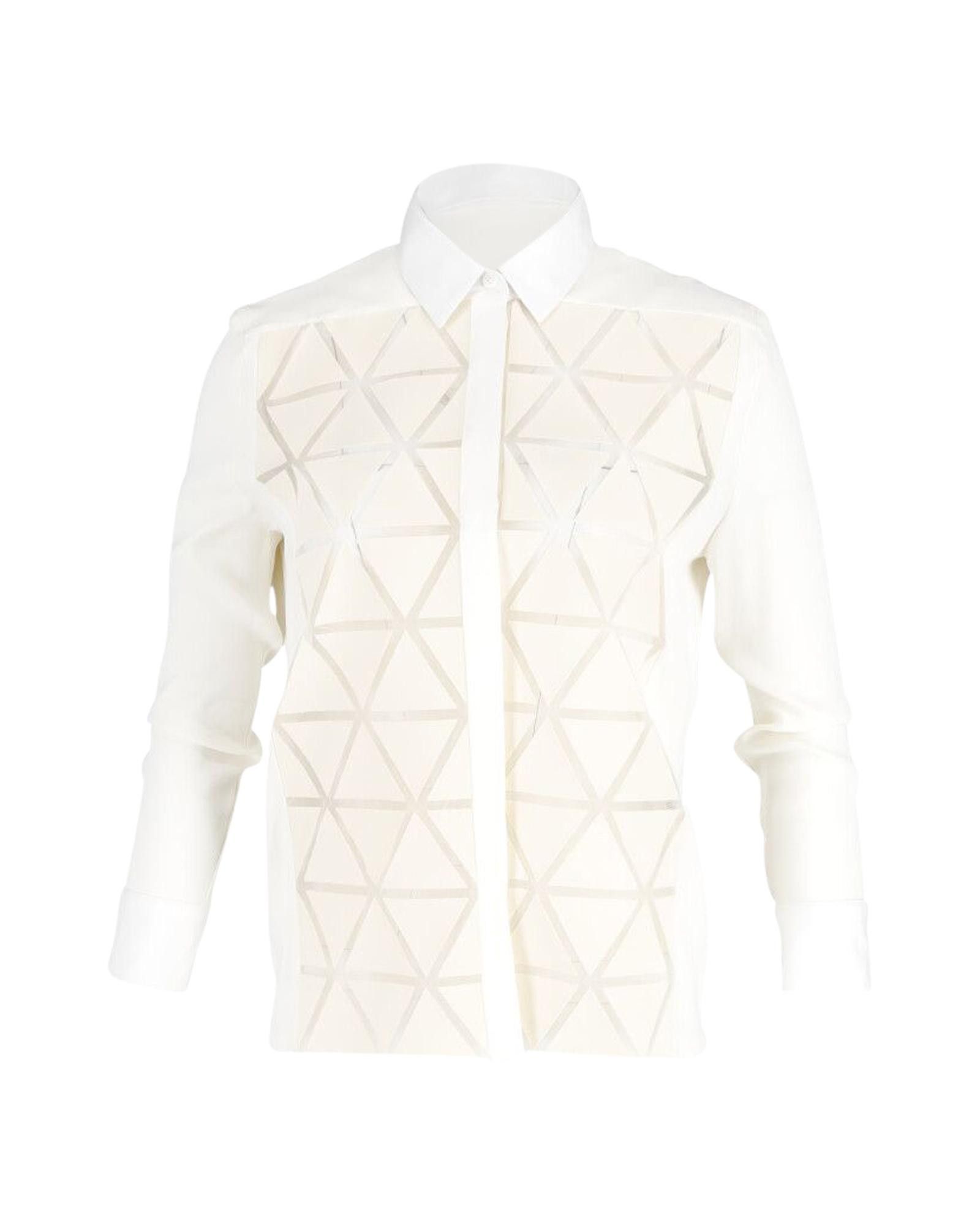 image of Geometric Button-Up Shirt In Cream Cotton By Victoria Beckham in White/Cream, Women's (Size Medium)